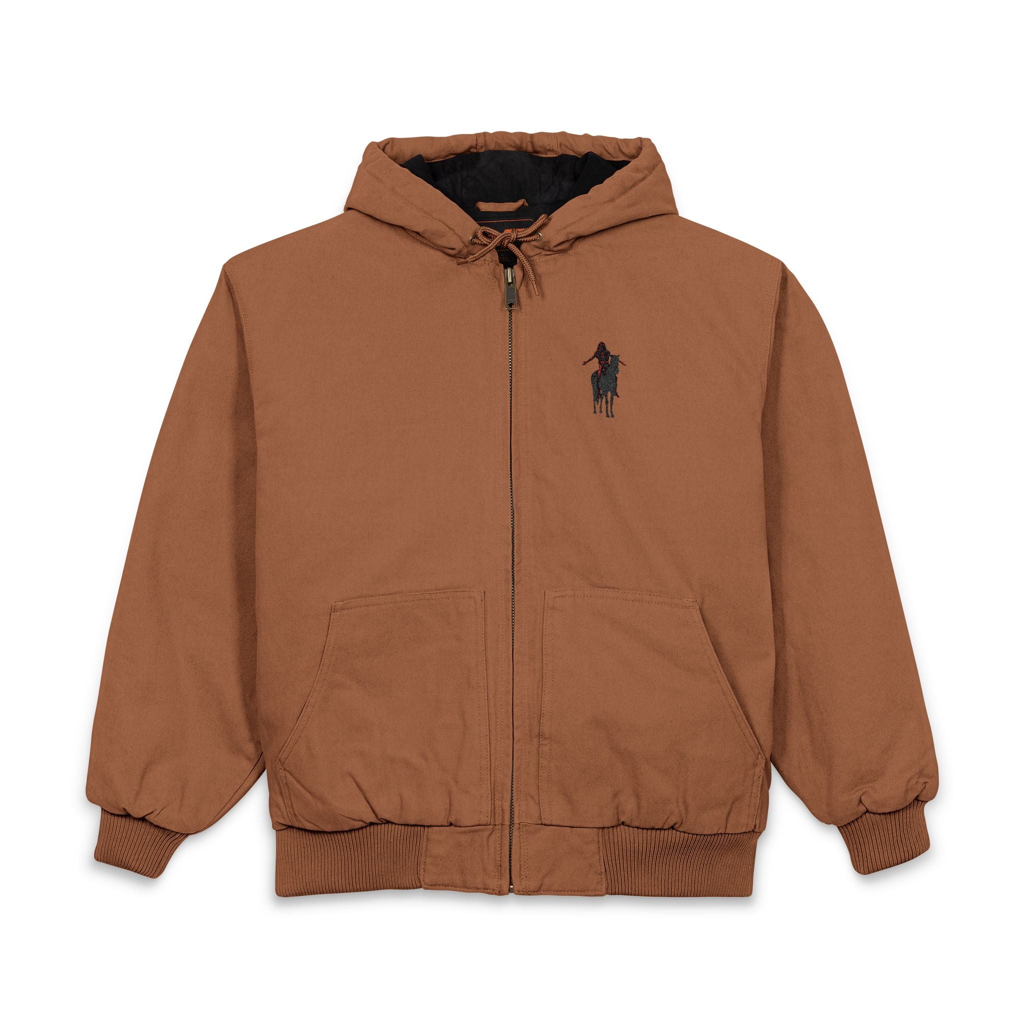 Embroidered Indigenous END OF THE ROAD Duck Cloth Hooded Work Jacket – Men's Heavy-Duty Carhartt-Style Workwear