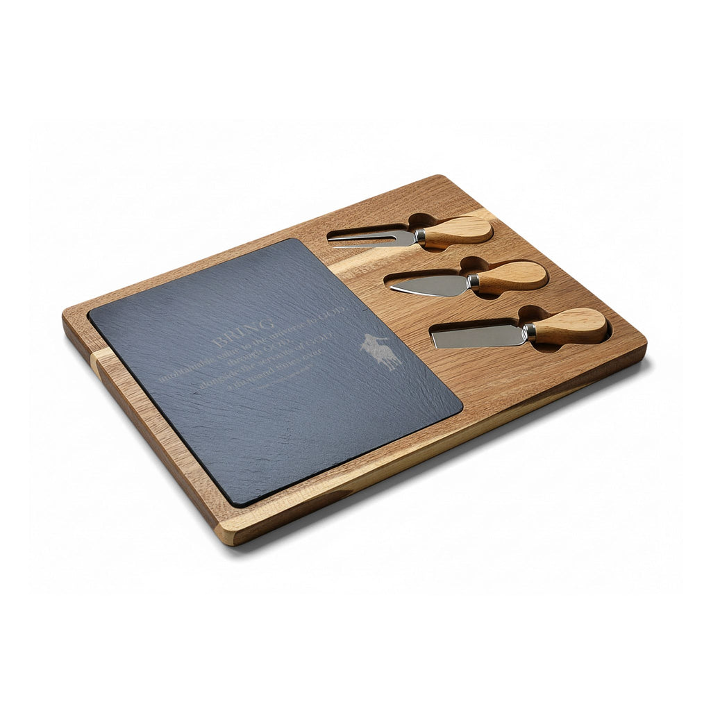 Engraved Guitar Charcuterie Board — Slate Cheese Platter with Knife Set