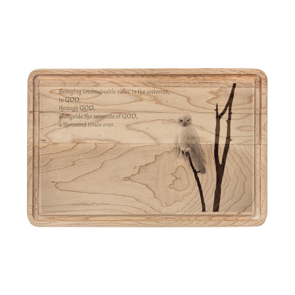 White Owl Engraved Maple Cutting Board — Rustic Charcuterie & Serving Board | Housewarming Gift