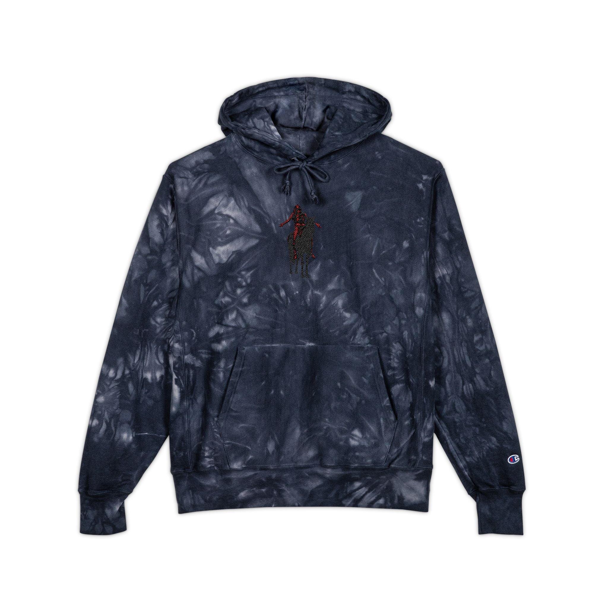 Tie-Dye Champion Hoodie — Black Marble Embroidered End of the trail Pullover