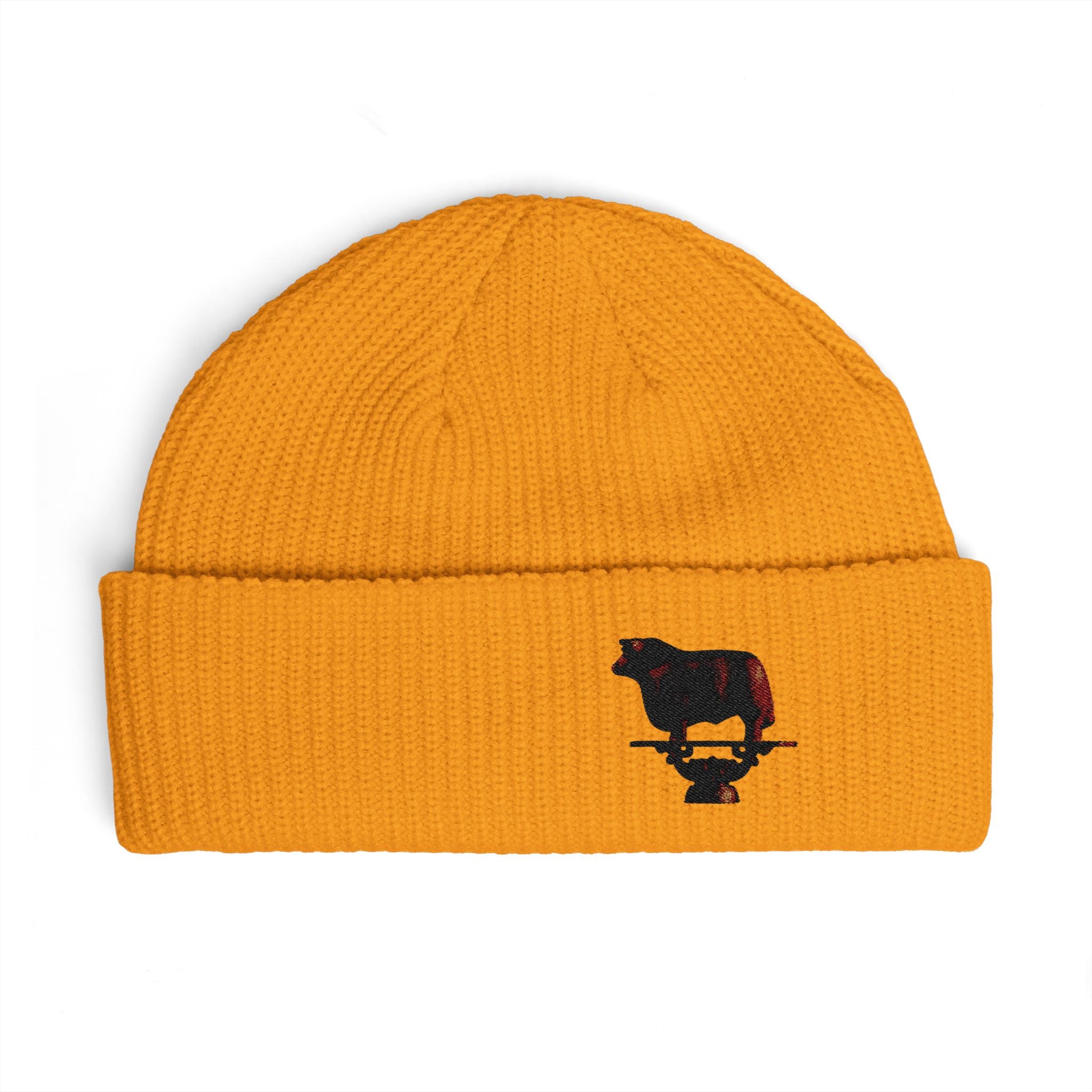 Embroidered Bull Cuff Beanie — Cozy Winter Hat with Rustic Bull Design