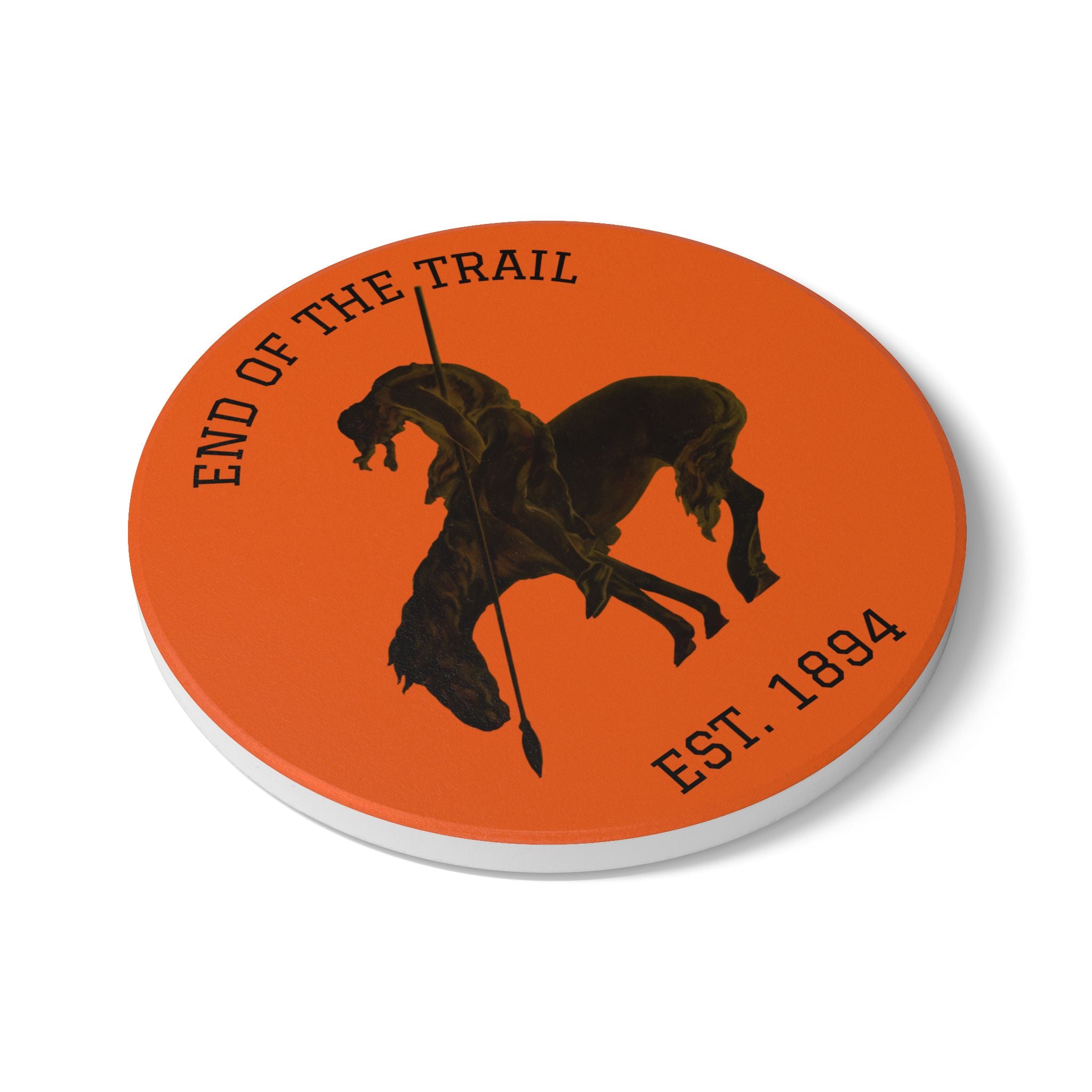 Copy of End of the Trail Ceramic Coaster — Vintage Western Horse Rider Design (Est. 1894)