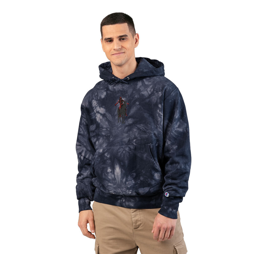 Tie-Dye Champion Hoodie — Black Marble Embroidered End of the trail Pullover