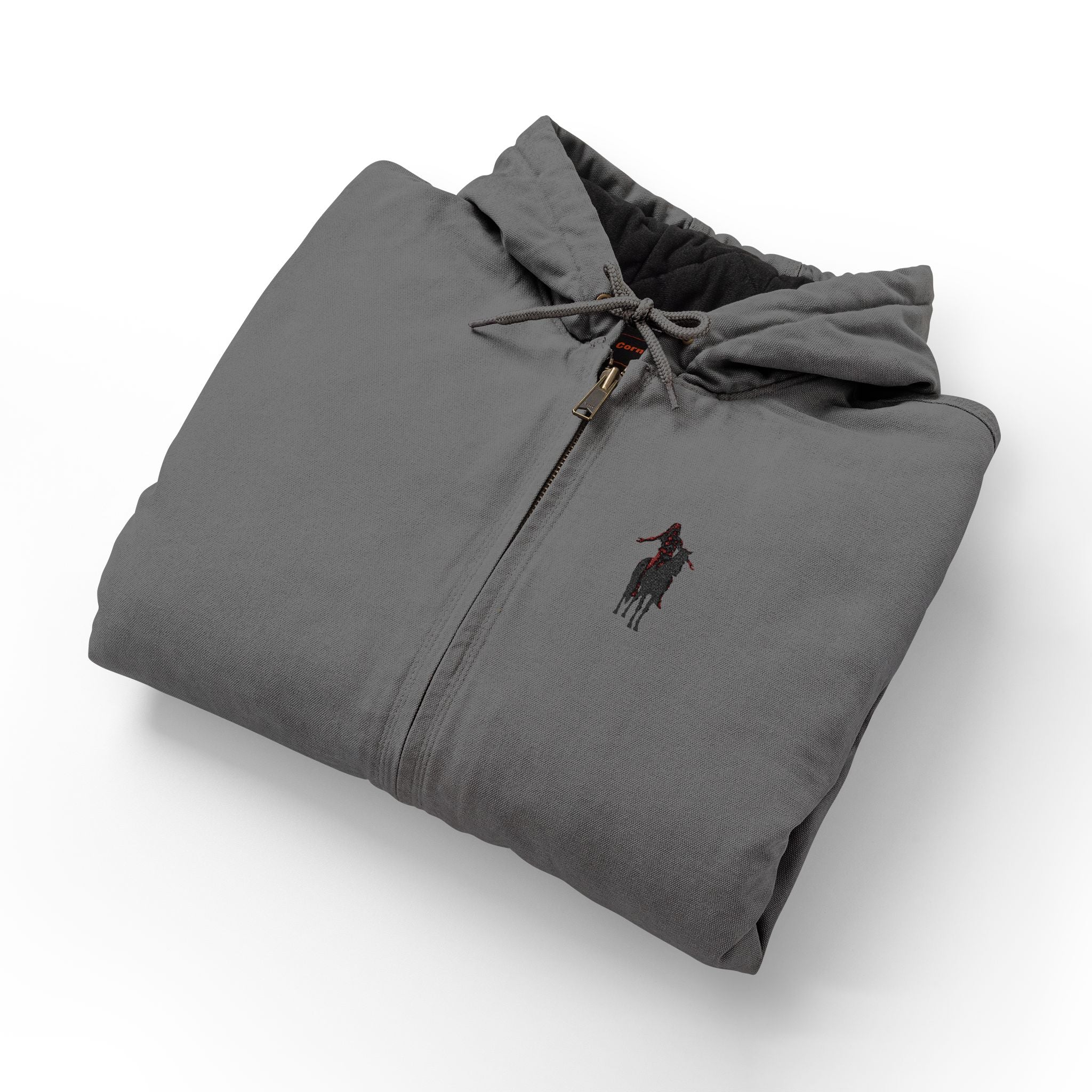 Embroidered Indigenous END OF THE ROAD Duck Cloth Hooded Work Jacket – Men's Heavy-Duty Carhartt-Style Workwear