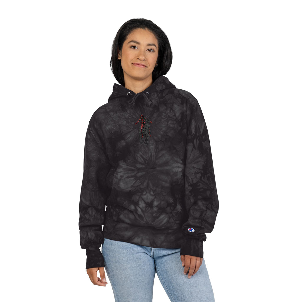 Tie-Dye Champion Hoodie — Black Marble Embroidered End of the trail Pullover