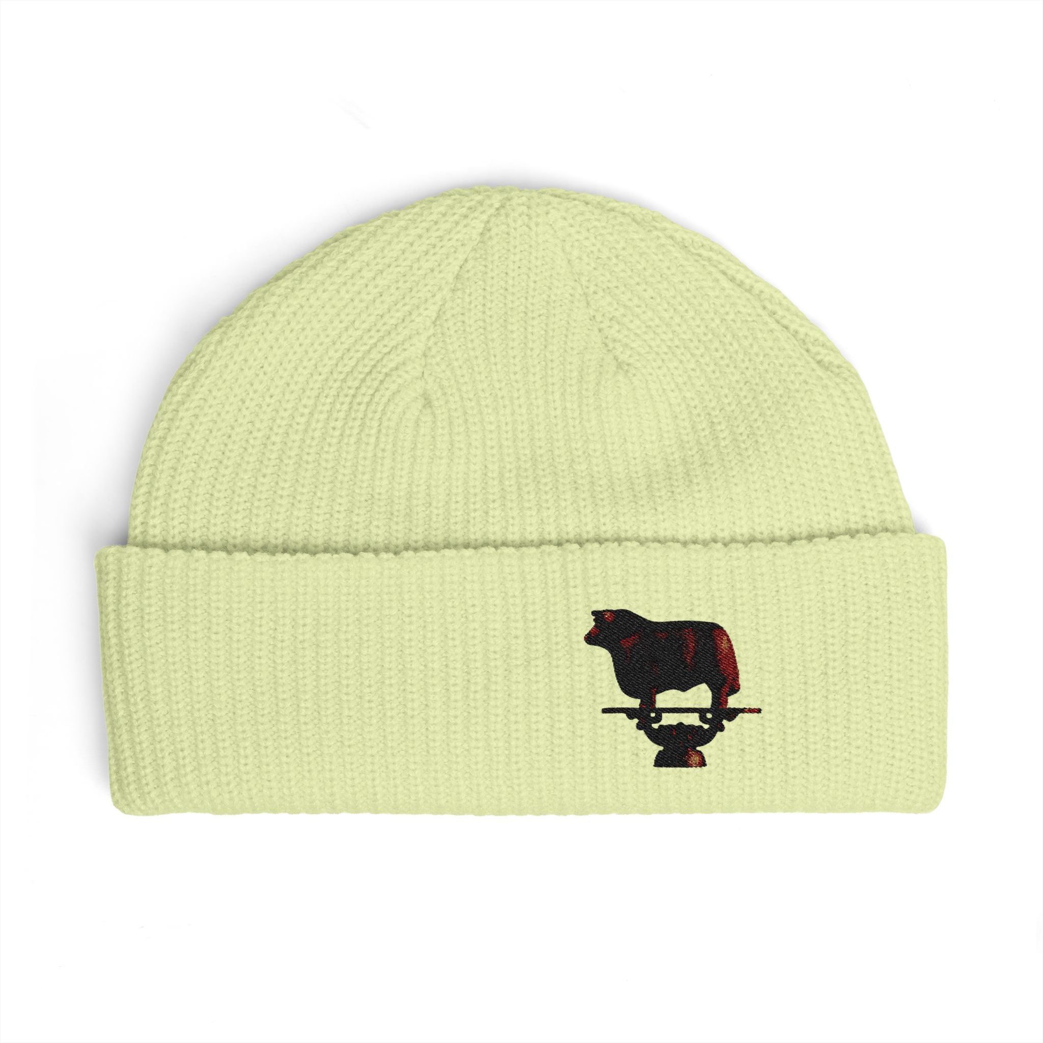 Embroidered Bull Cuff Beanie — Cozy Winter Hat with Rustic Bull Design
