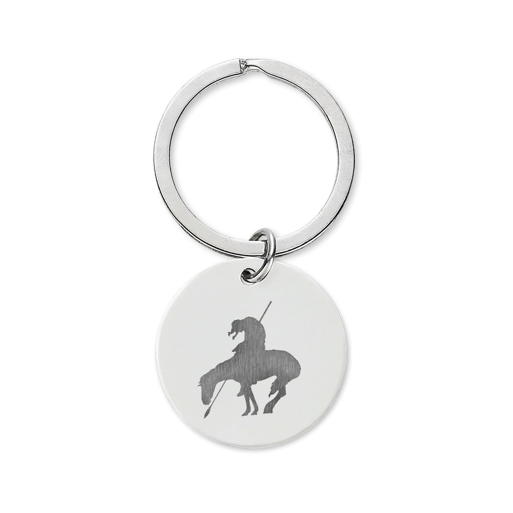 Engraved Stainless Steel Round Keychain — Lone Indigenous Silhouette