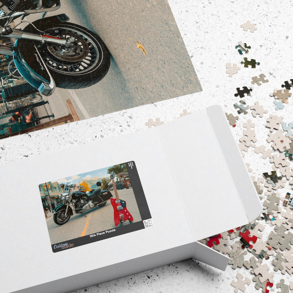 Motorcycle & Red Guitar Street Scene Jigsaw Puzzle – 110/252/520/1014-Piece