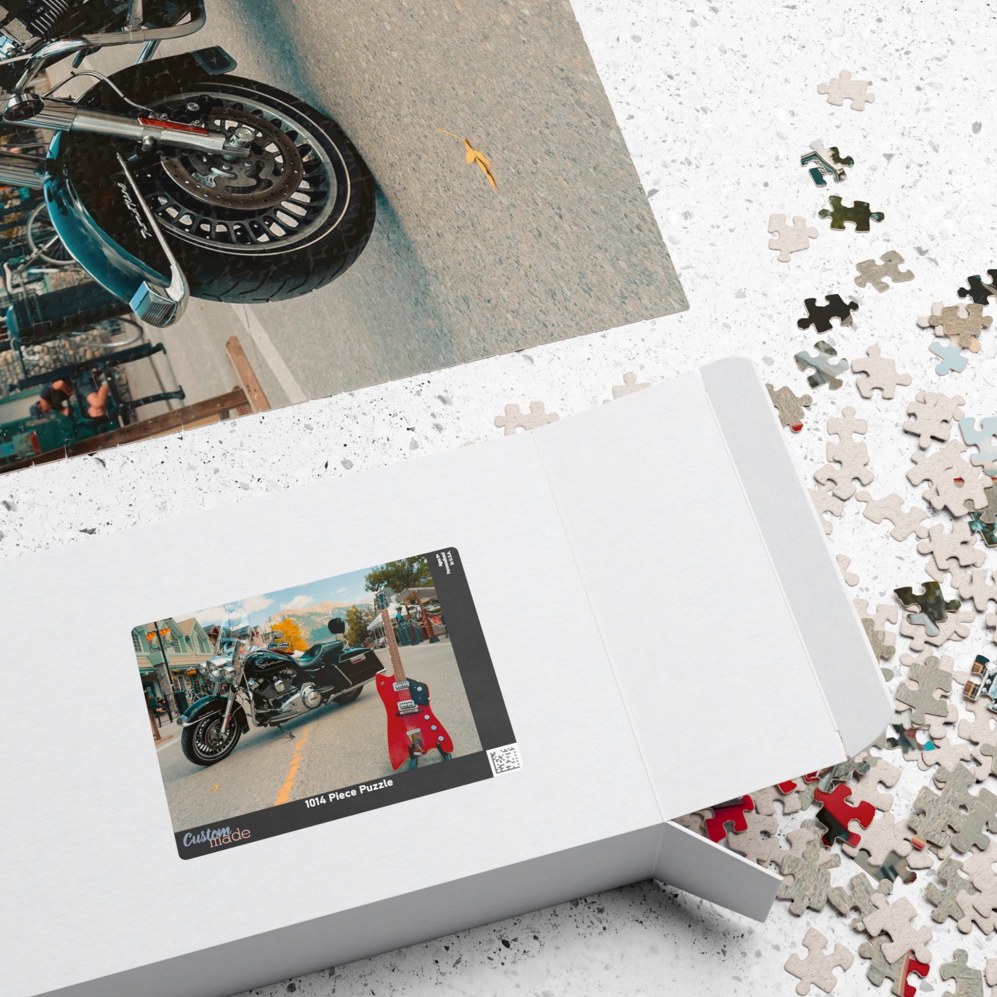 Motorcycle & Red Guitar Street Scene Jigsaw Puzzle – 110/252/520/1014-Piece