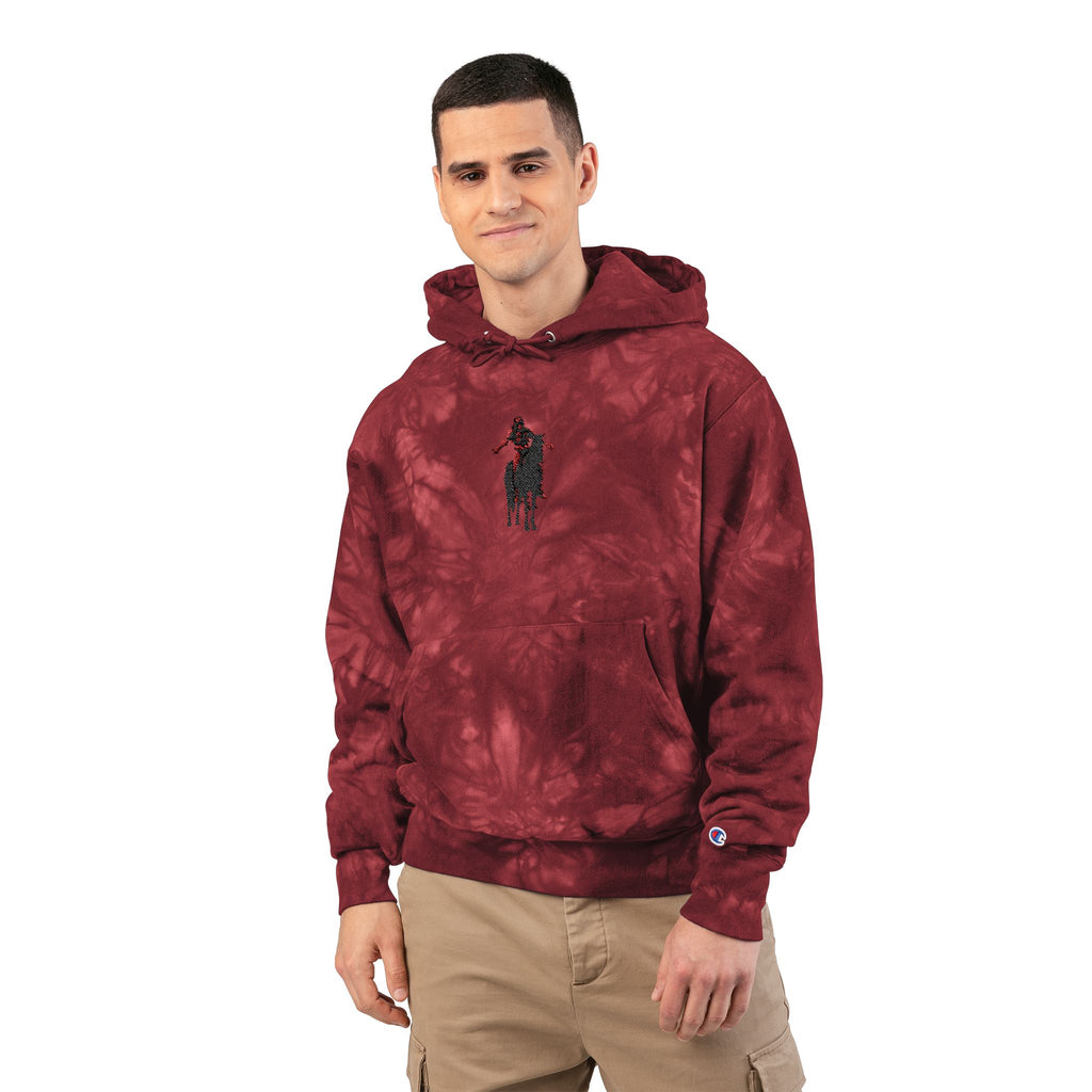 Tie-Dye Champion Hoodie — Black Marble Embroidered End of the trail Pullover