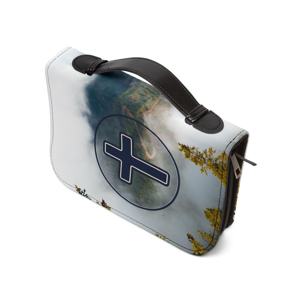 Bible Cover — Faith Cross Church Bible Cover with Mountain & Pine Forest Design