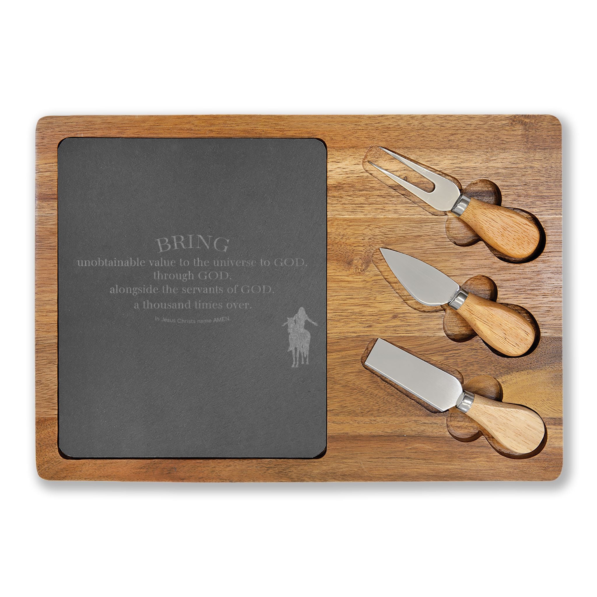 Engraved Guitar Charcuterie Board — Slate Cheese Platter with Knife Set