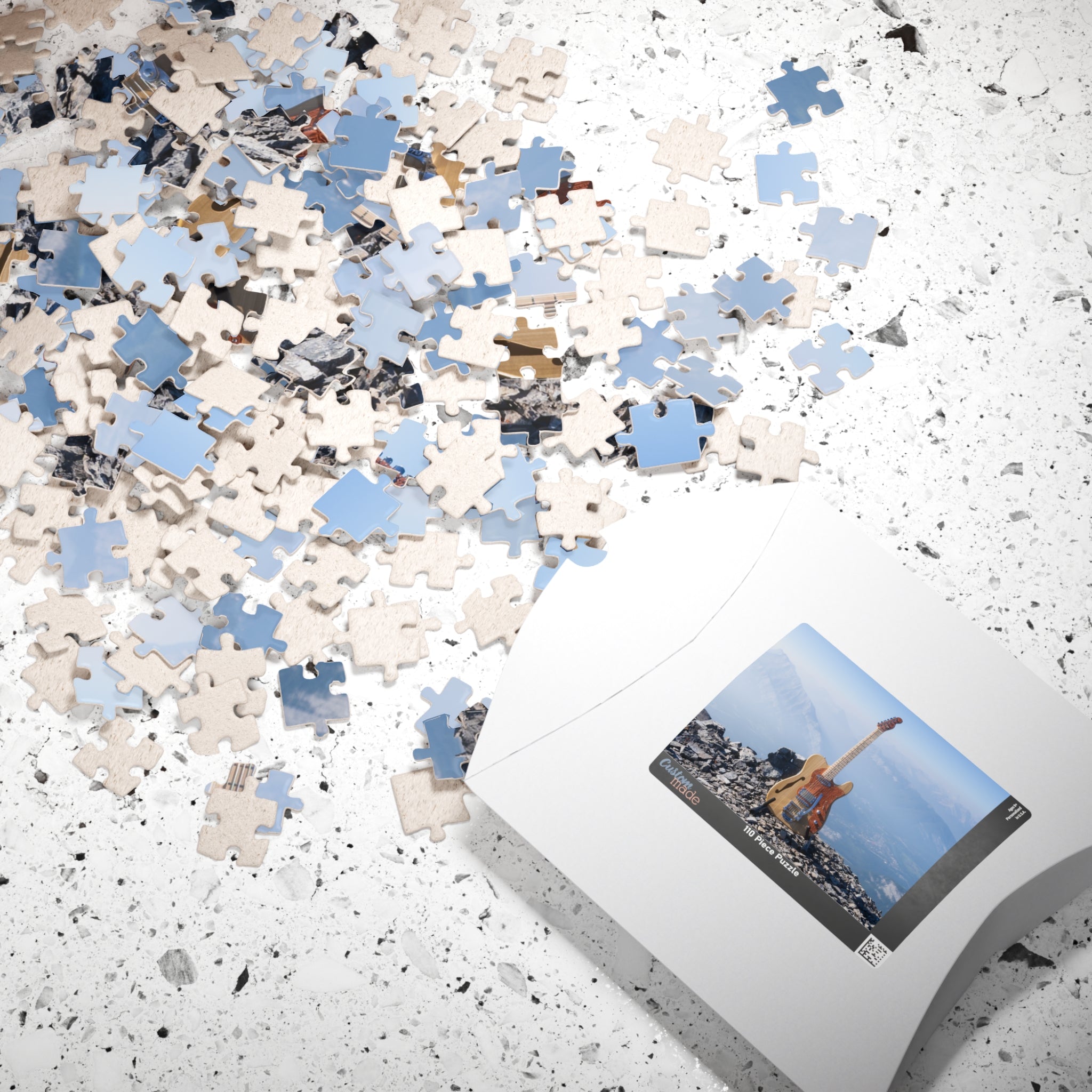 Guitar on Mountain Peak Jigsaw Puzzle — Scenic Music Lover Puzzle (110/252/520/1014 pcs)