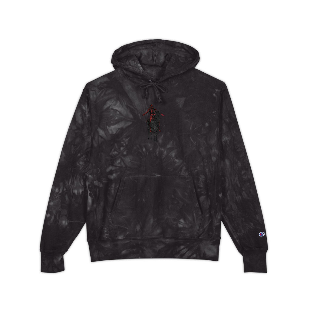 Tie-Dye Champion Hoodie — Black Marble Embroidered End of the trail Pullover