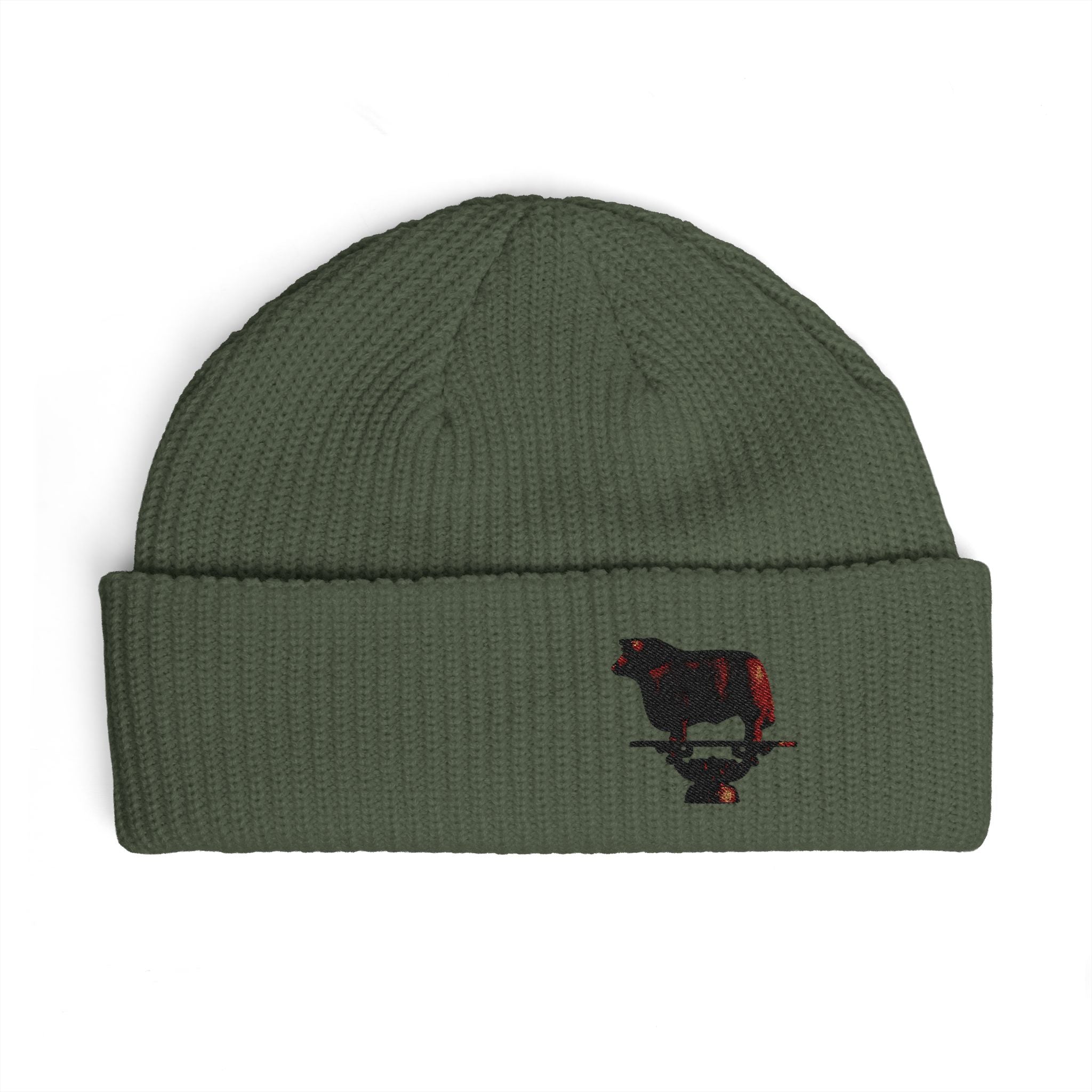 Embroidered Bull Cuff Beanie — Cozy Winter Hat with Rustic Bull Design