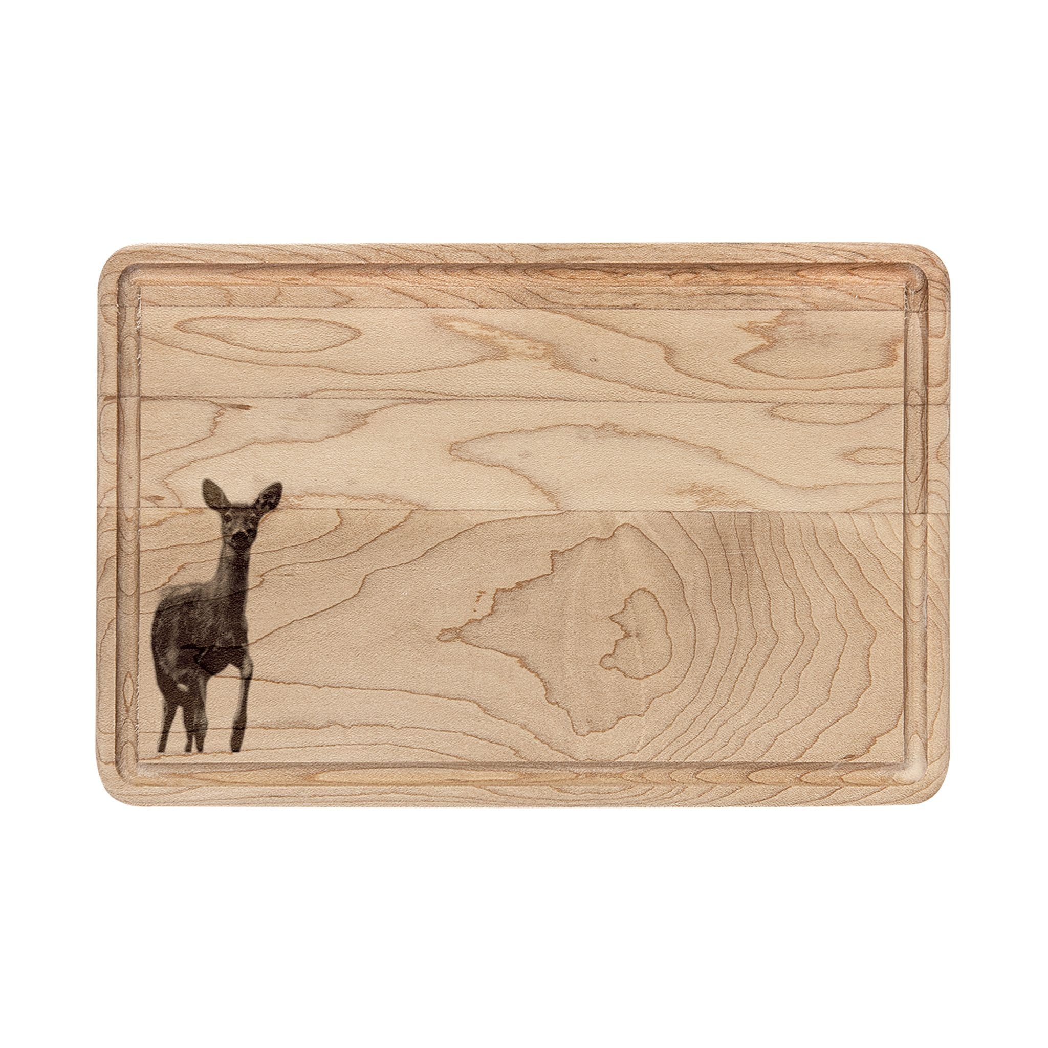 Engraved Deer Maple Cutting Board — Rustic Serving & Chopping Board
