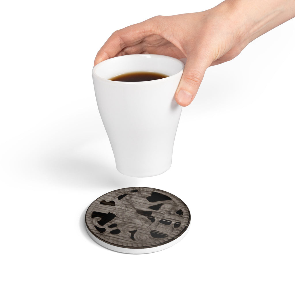 Abstract Black Marble Ceramic Coaster — Round Cork-Back Drink Protector