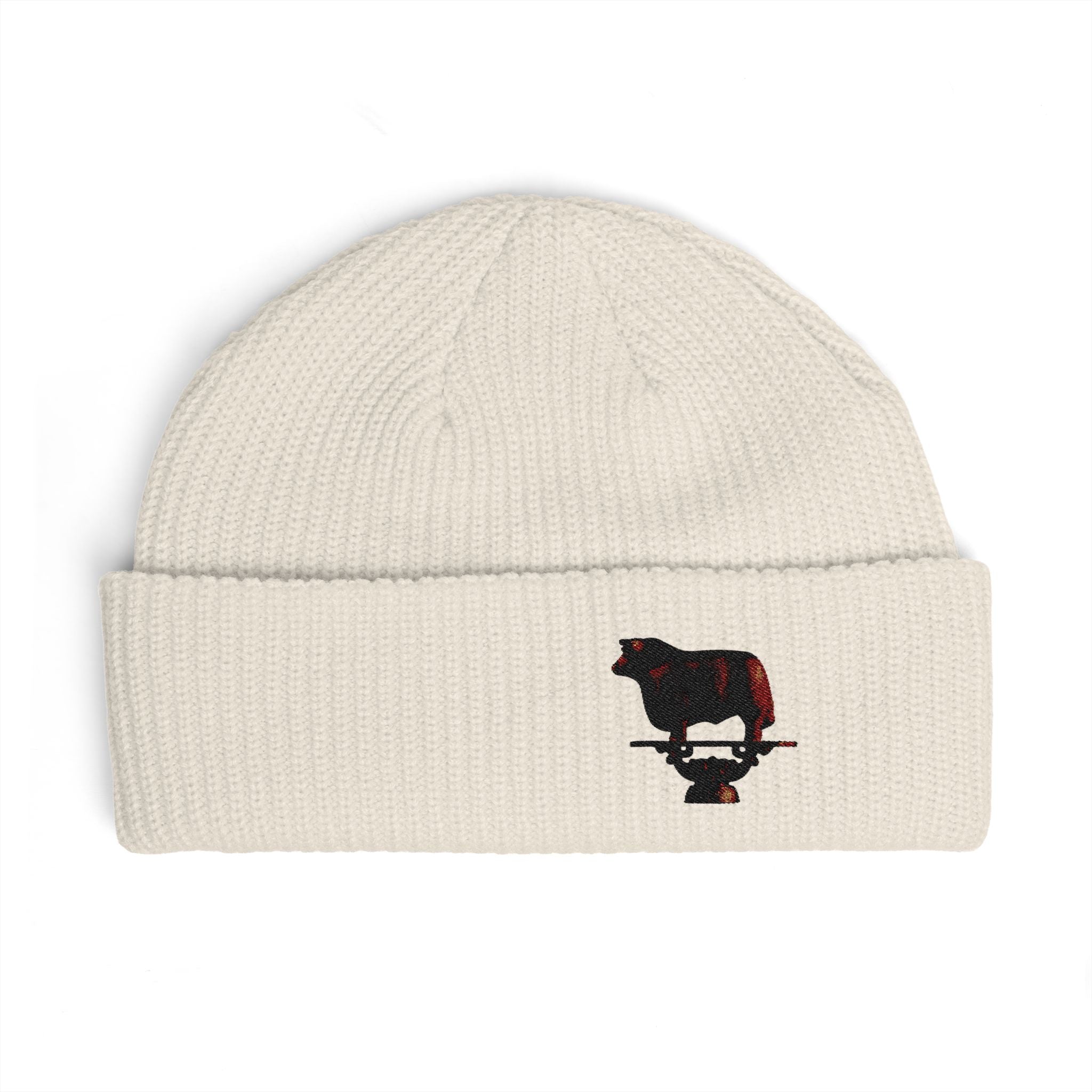 Embroidered Bull Cuff Beanie — Cozy Winter Hat with Rustic Bull Design