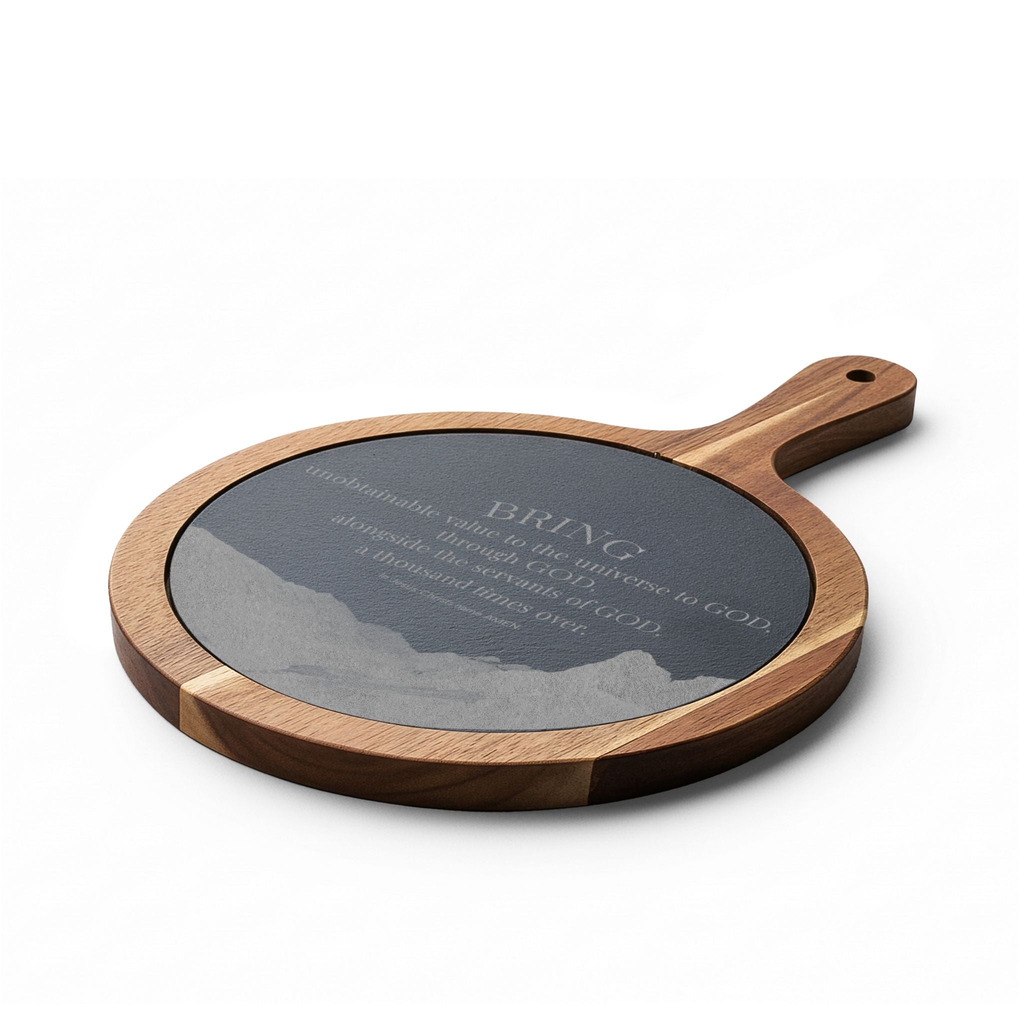 Engraved Slate & Bamboo Charcuterie Board with Cheese Knife Set — 'BRING' Inspirational Quote