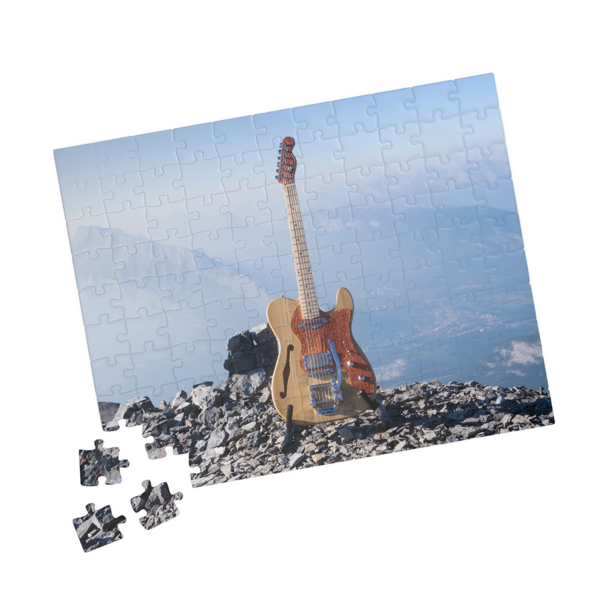 Guitar on Mountain Peak Jigsaw Puzzle — Scenic Music Lover Puzzle (110/252/520/1014 pcs)
