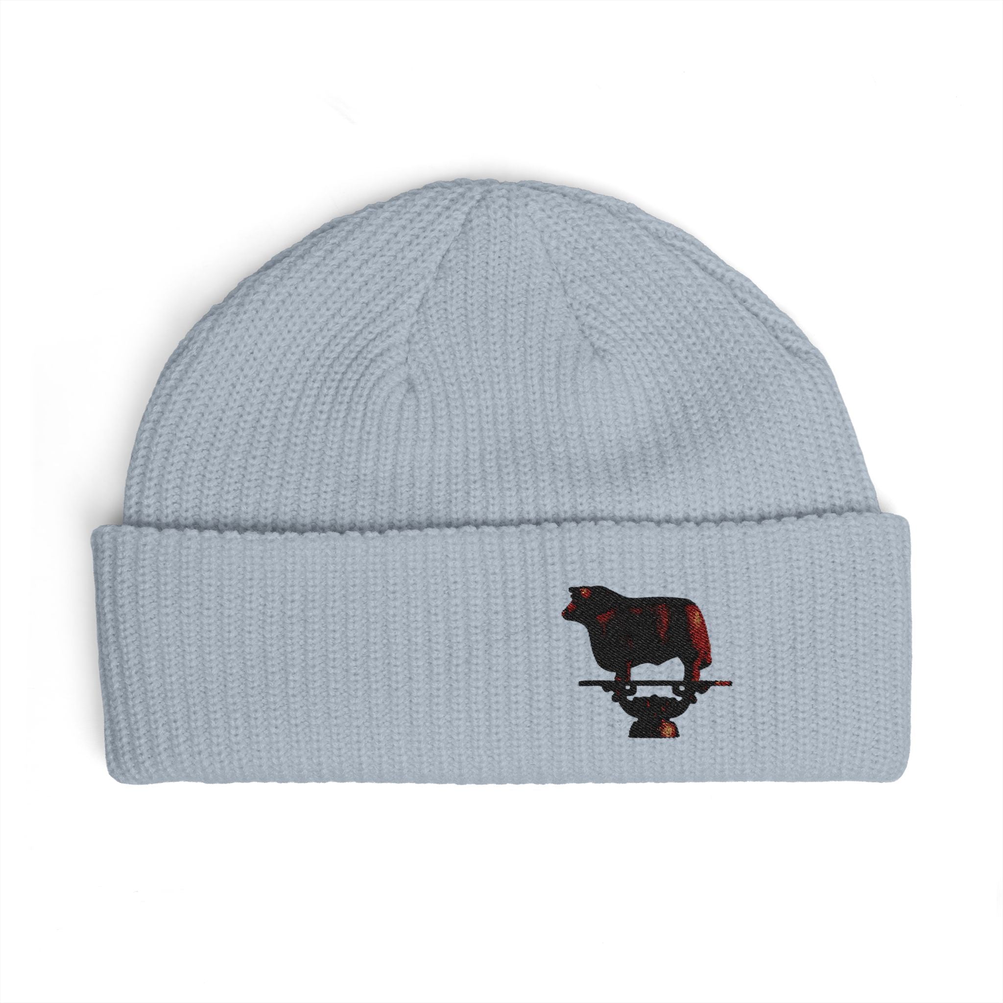 Embroidered Bull Cuff Beanie — Cozy Winter Hat with Rustic Bull Design