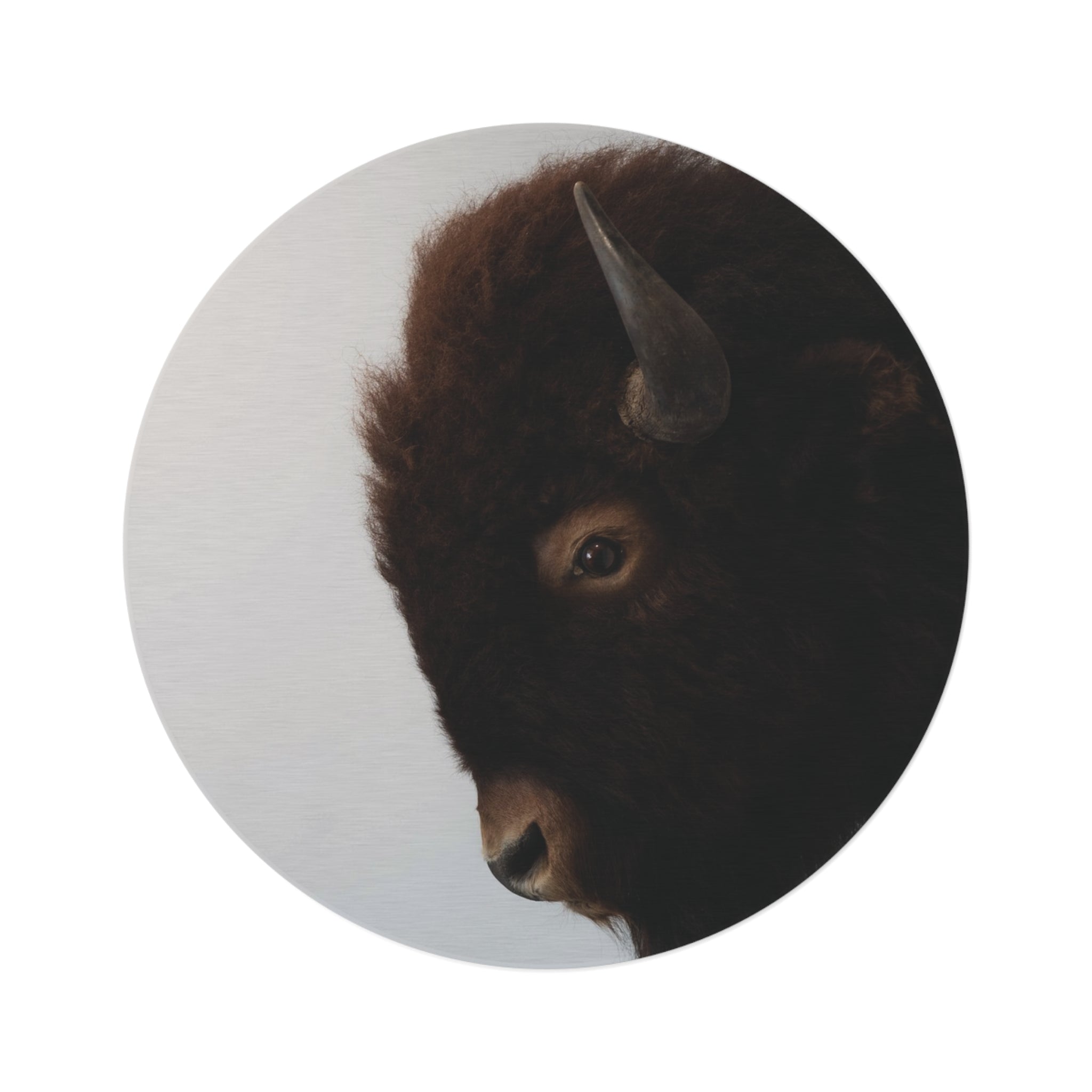 Bison Portrait Round Rug — Rustic Buffalo Decorative Floor Mat