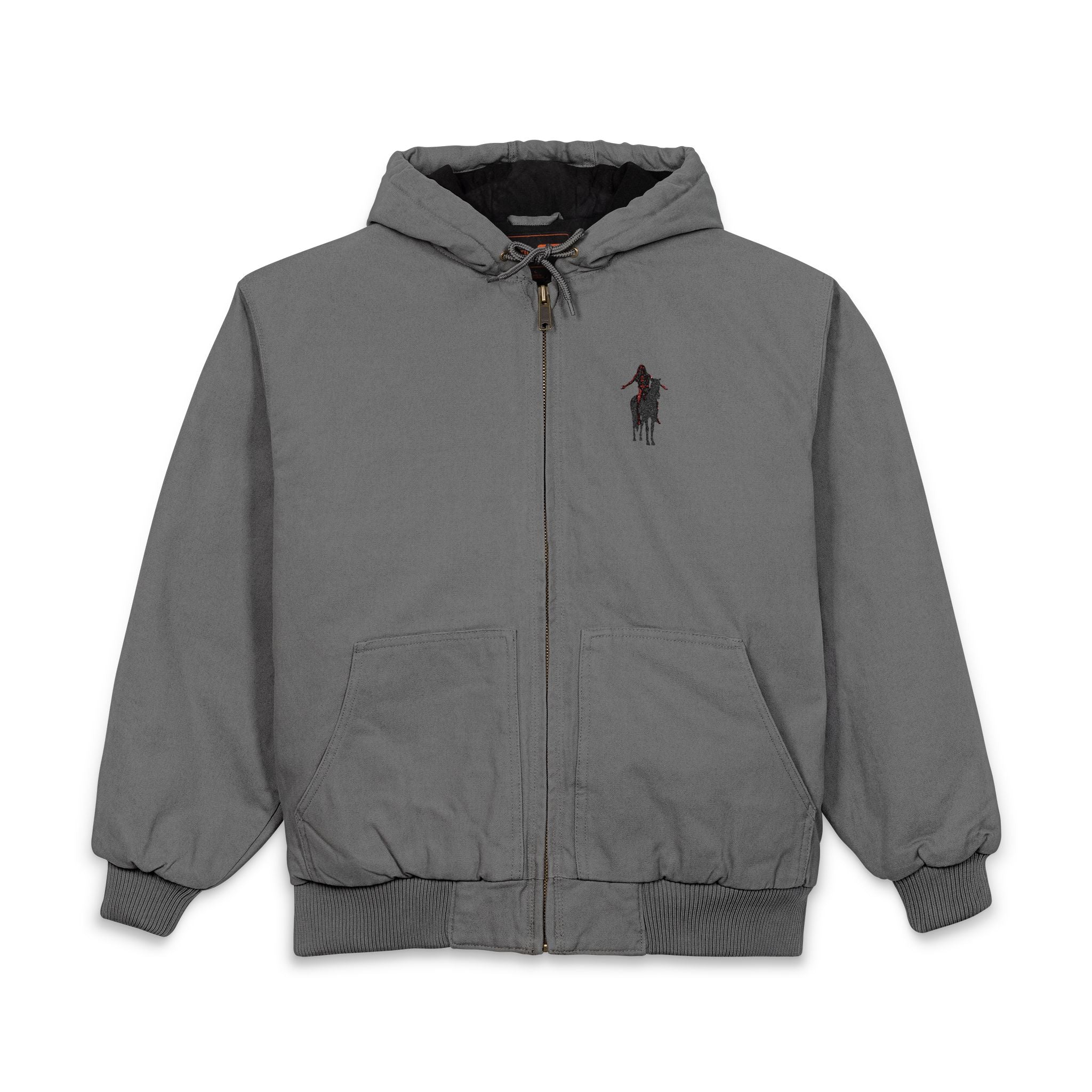 Embroidered Indigenous END OF THE ROAD Duck Cloth Hooded Work Jacket – Men's Heavy-Duty Carhartt-Style Workwear