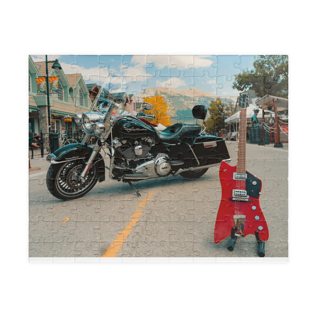 Motorcycle & Red Guitar Street Scene Jigsaw Puzzle – 110/252/520/1014-Piece