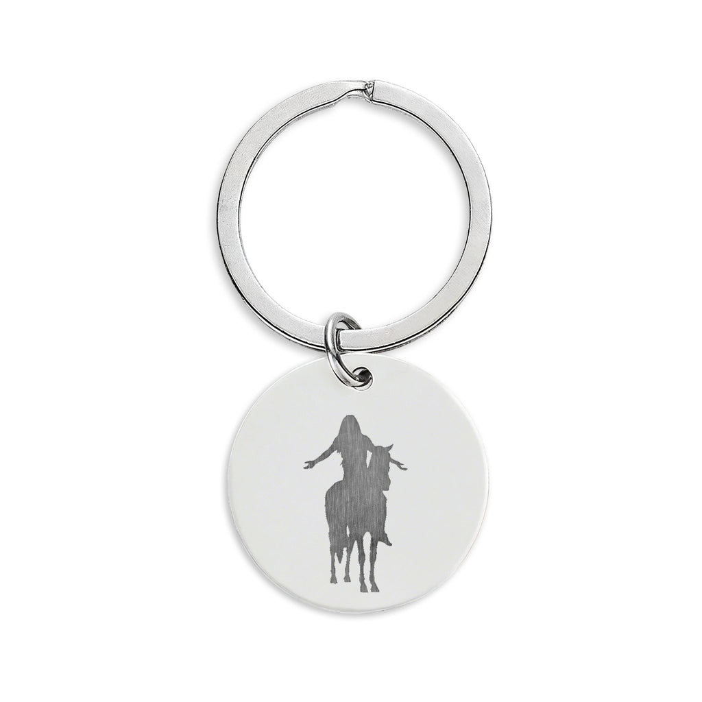 Engraved Stainless Steel Round Keychain — Lone Indigenous Silhouette