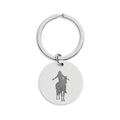 Engraved Stainless Steel Round Keychain — Lone Indigenous Silhouette