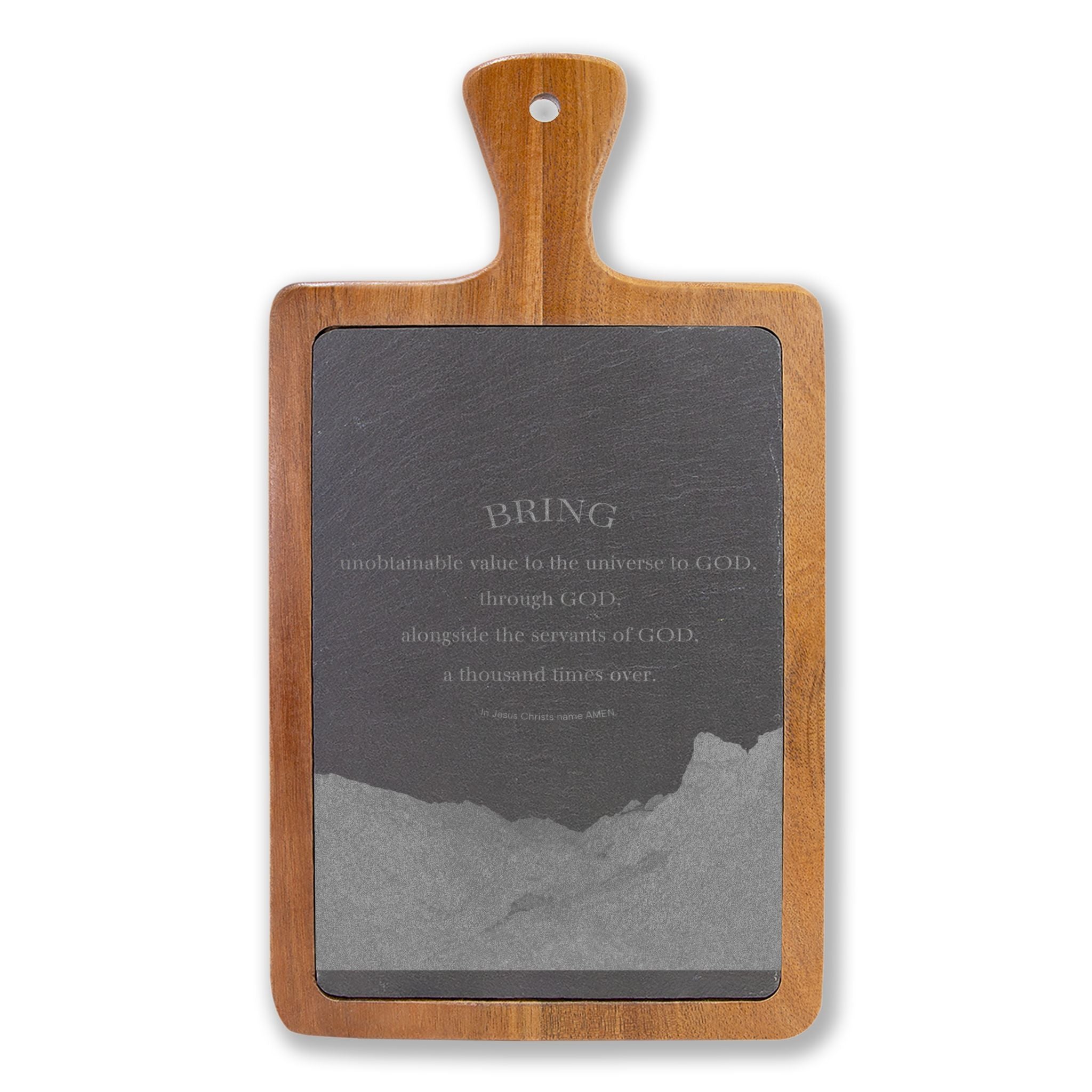 Engraved Slate & Bamboo Charcuterie Board with Cheese Knife Set — 'BRING' Inspirational Quote