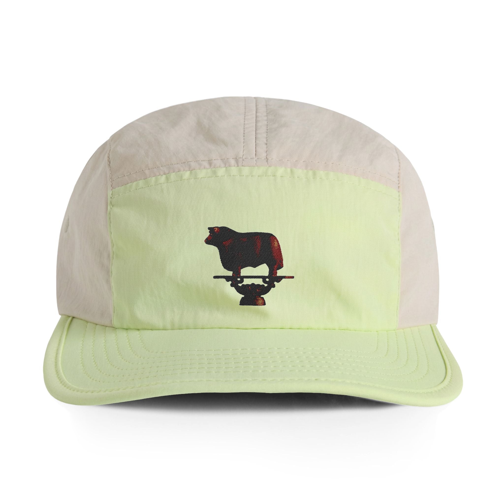 Finn Two-Tone Nylon Cap — Retro Skateboard Cow Embroidered 5-Panel Hat