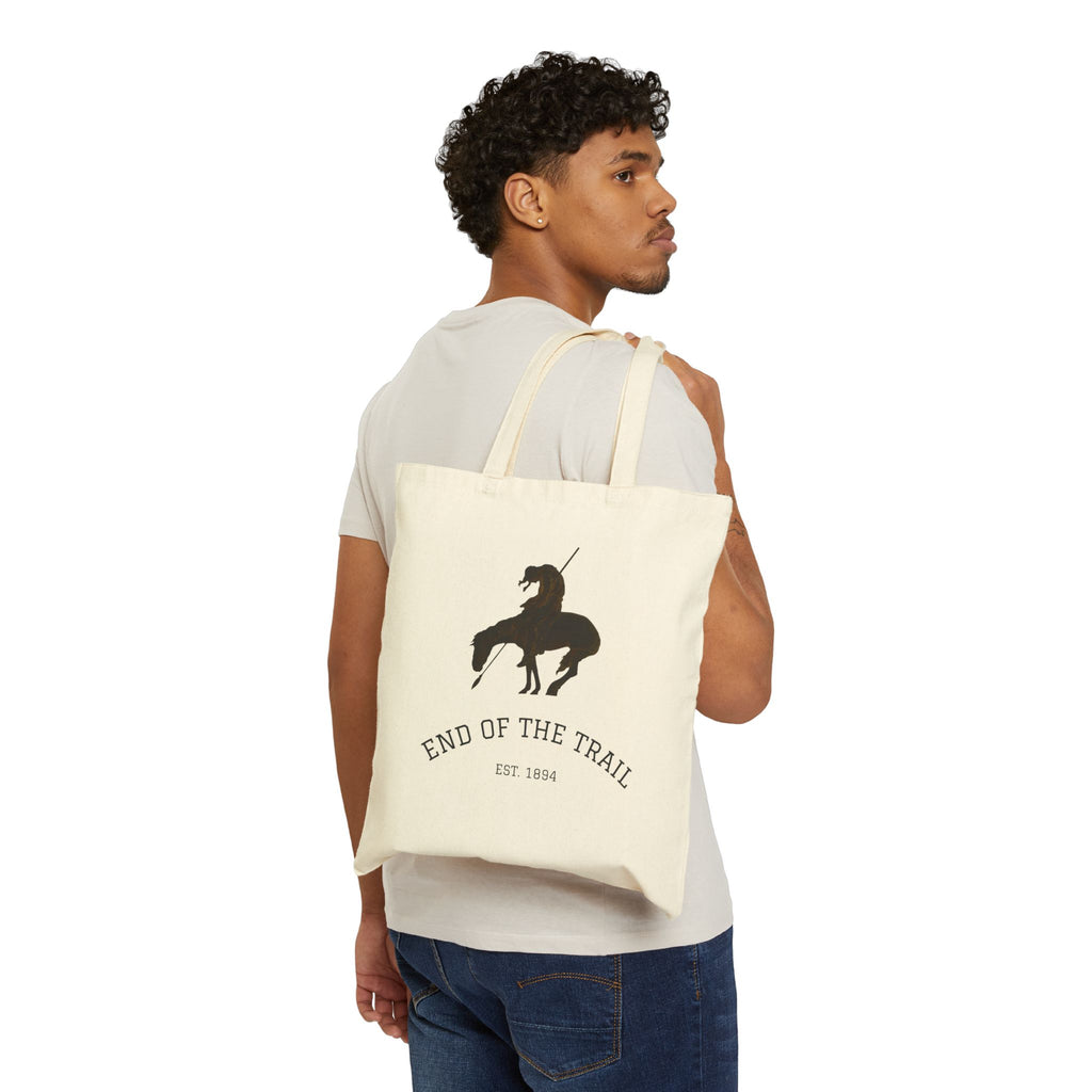 End of the Trail Canvas Tote Bag — Native American Horse Rider Design