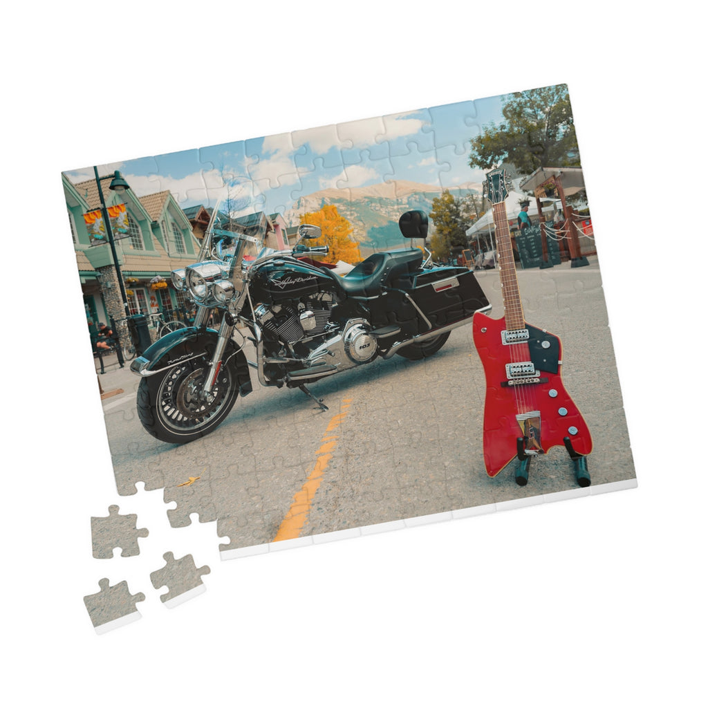 Motorcycle & Red Guitar Street Scene Jigsaw Puzzle – 110/252/520/1014-Piece
