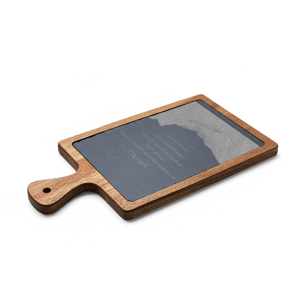 Engraved Slate & Bamboo Charcuterie Board with Cheese Knife Set — 'BRING' Inspirational Quote