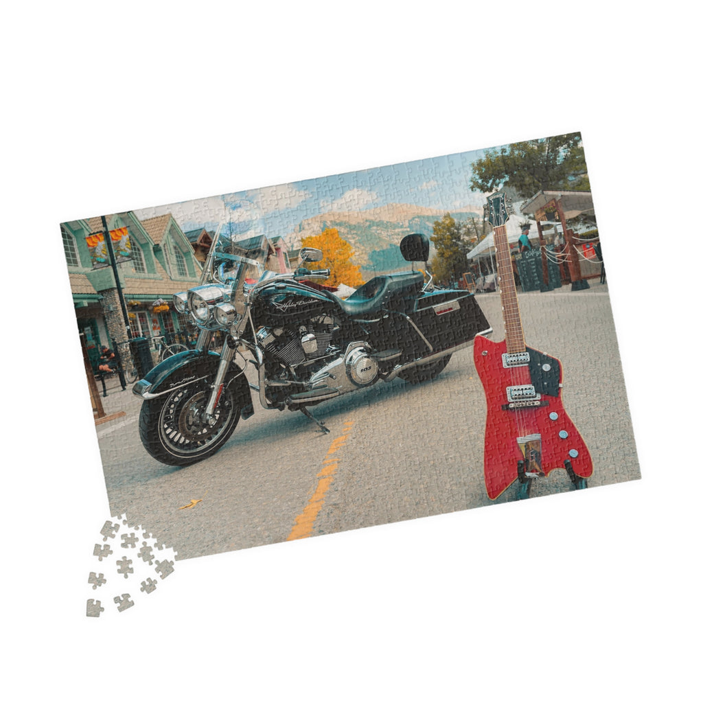 Motorcycle & Red Guitar Street Scene Jigsaw Puzzle – 110/252/520/1014-Piece