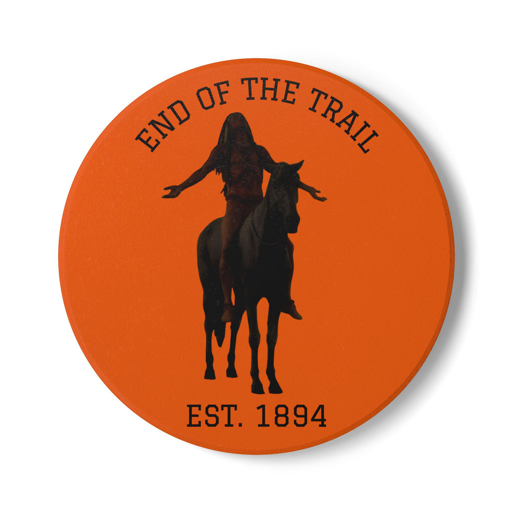 End of the Trail Ceramic Coaster — Vintage Western Horse Rider Design (Est. 1894)