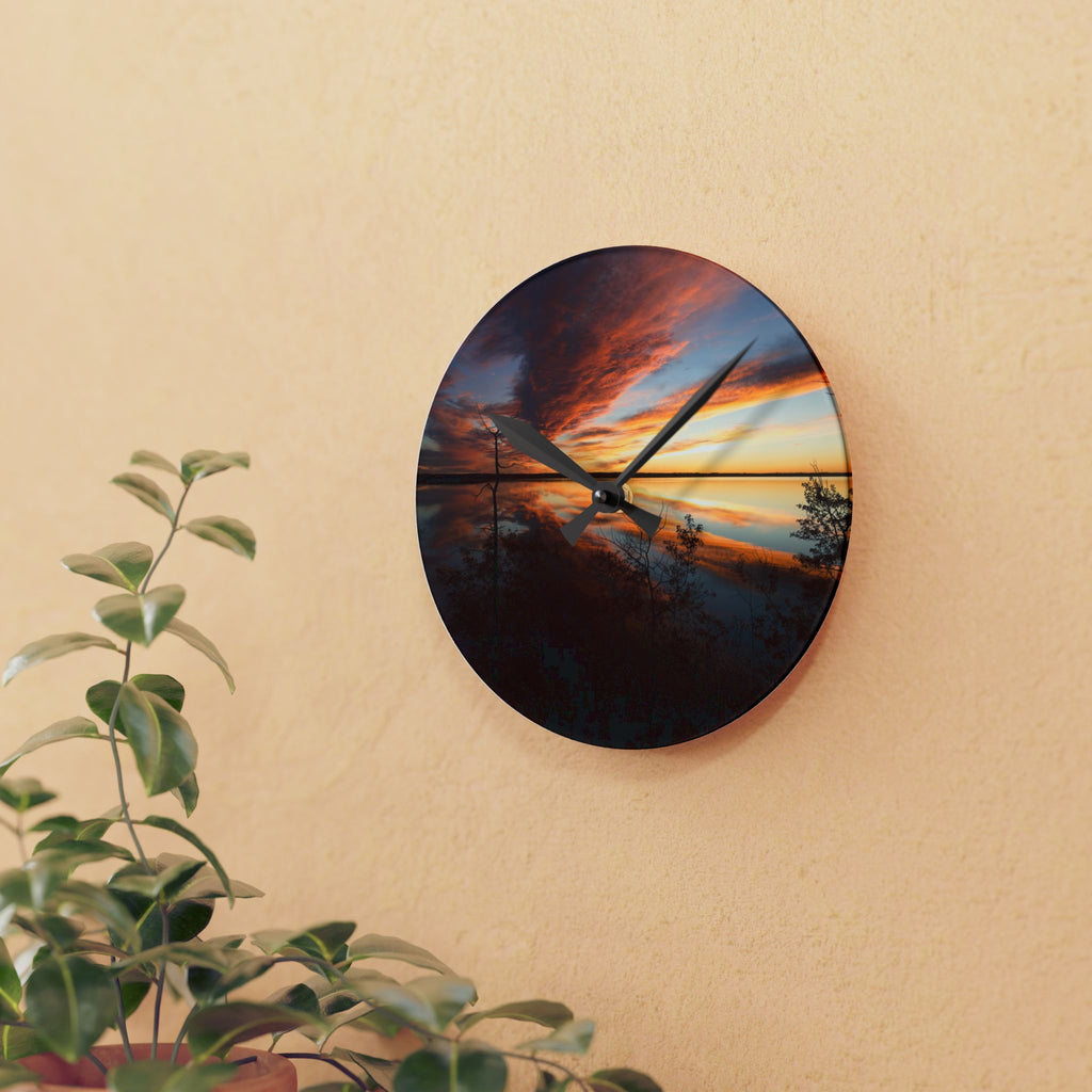 Sunset Lake Life Acrylic Wall Clock — Scenic Nature Wall Clock Decor