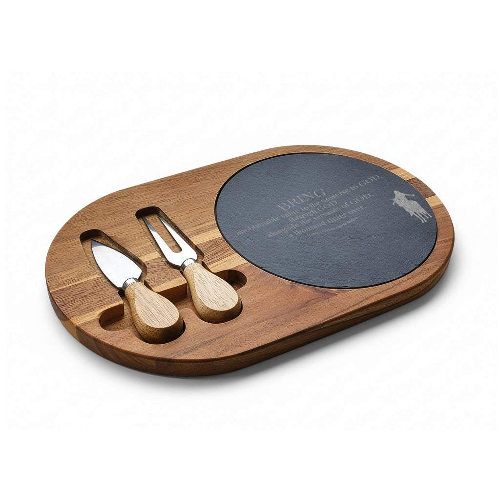 Engraved Guitar Charcuterie Board — Slate Cheese Platter with Knife Set
