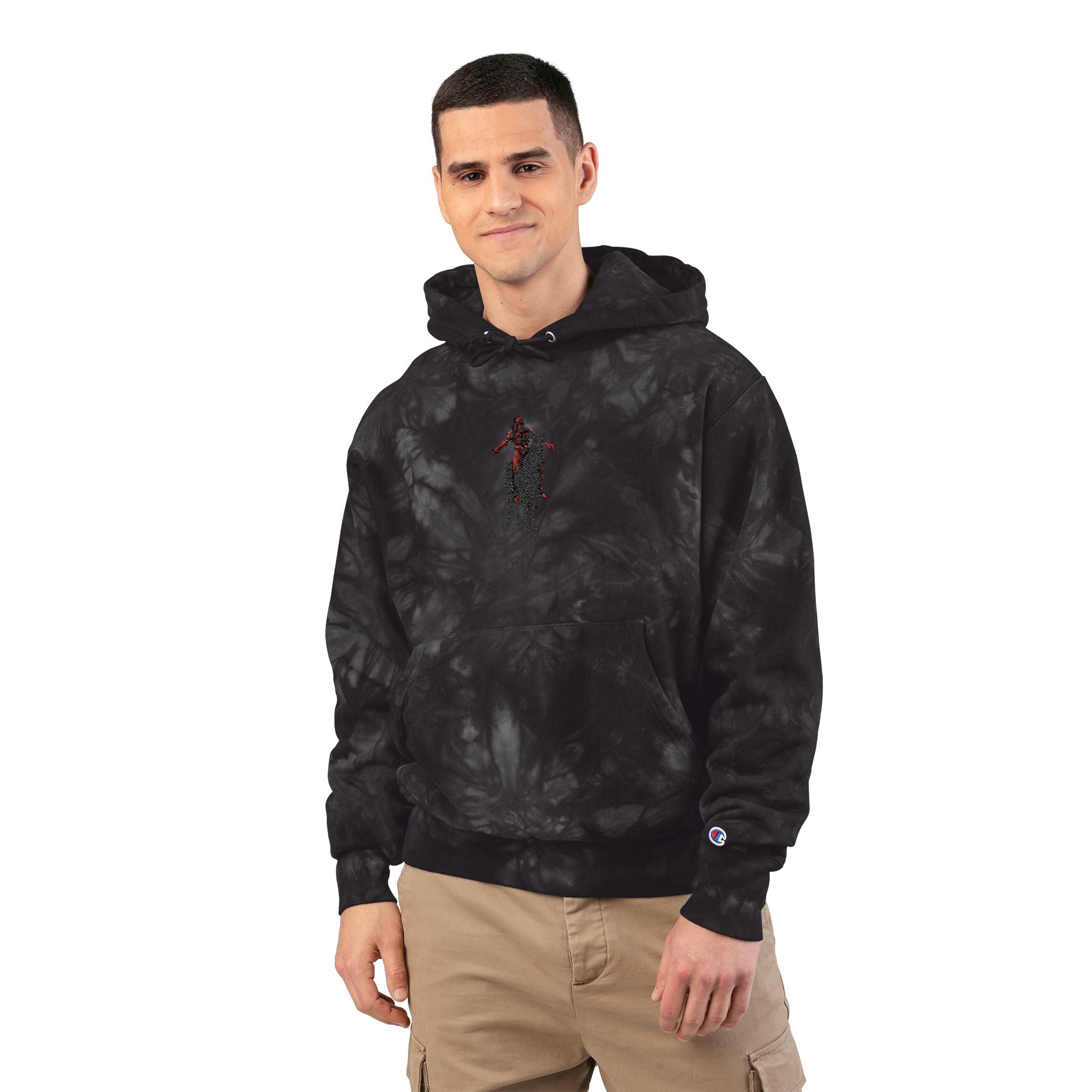 Tie-Dye Champion Hoodie — Black Marble Embroidered End of the trail Pullover