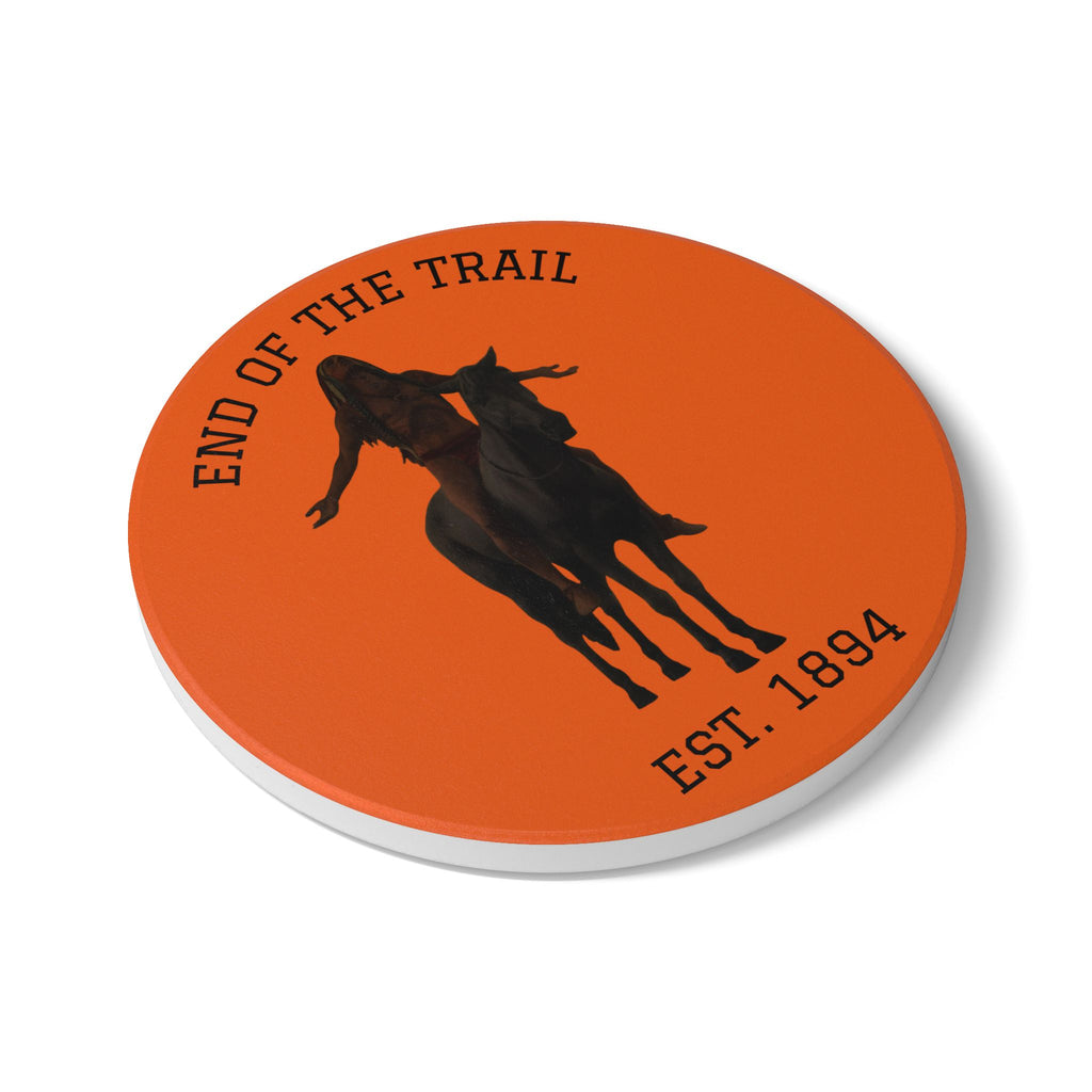 End of the Trail Ceramic Coaster — Vintage Western Horse Rider Design (Est. 1894)
