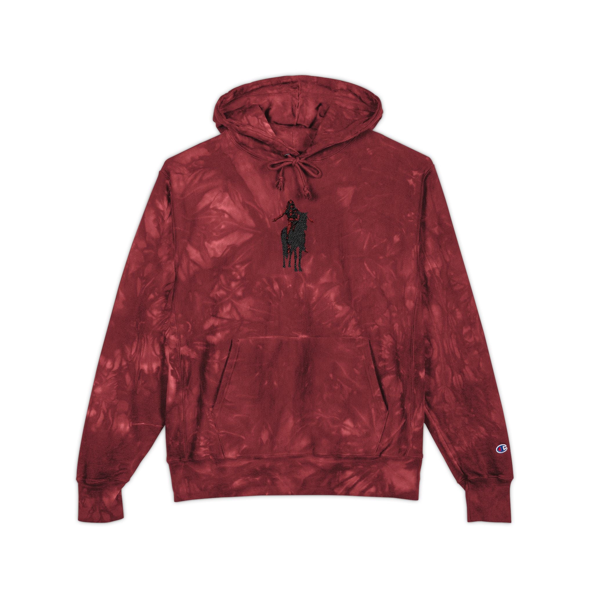 Tie-Dye Champion Hoodie — Black Marble Embroidered End of the trail Pullover