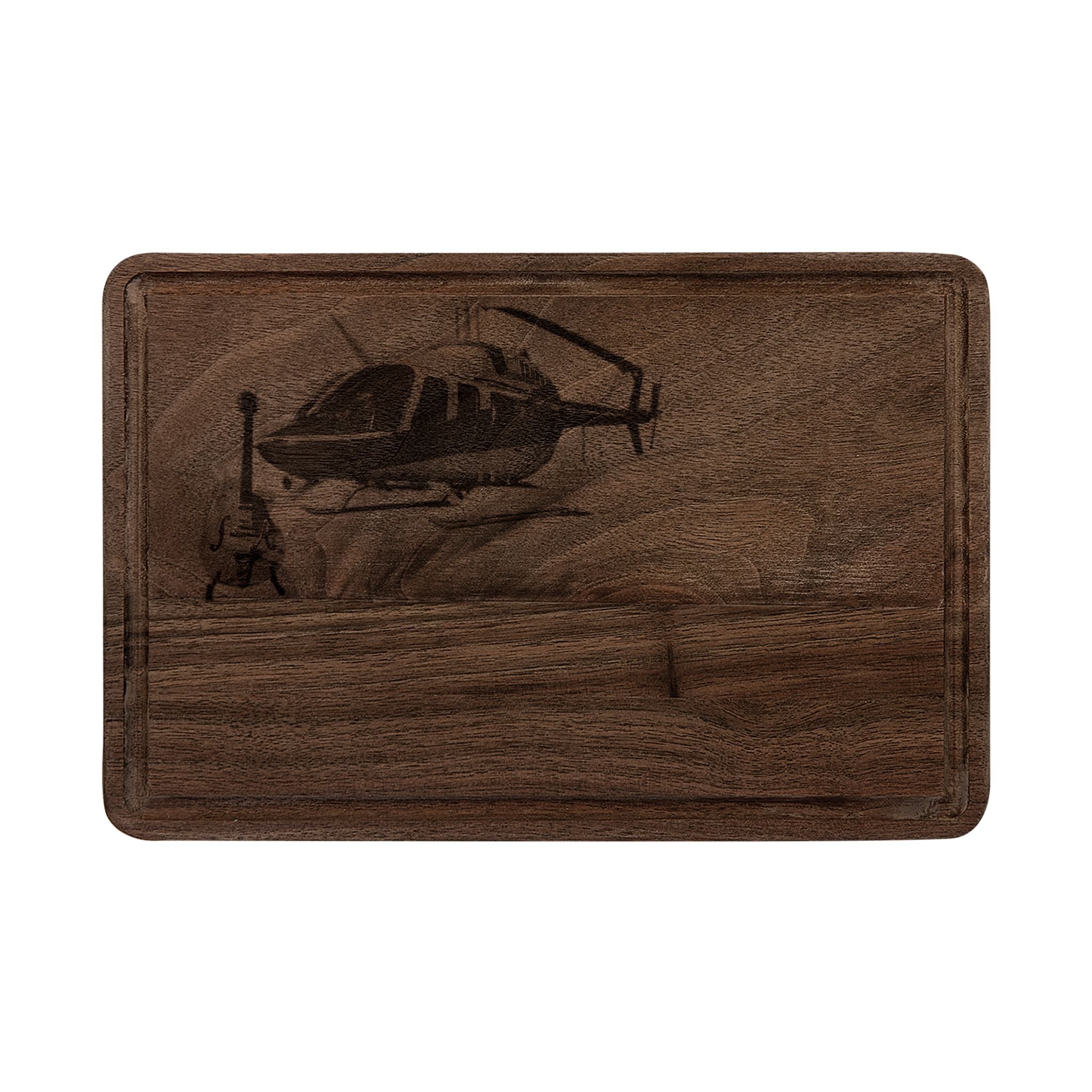 Guitars + Helicopter Cutting Board — Rustic Wooden Charcuterie & Serving Board