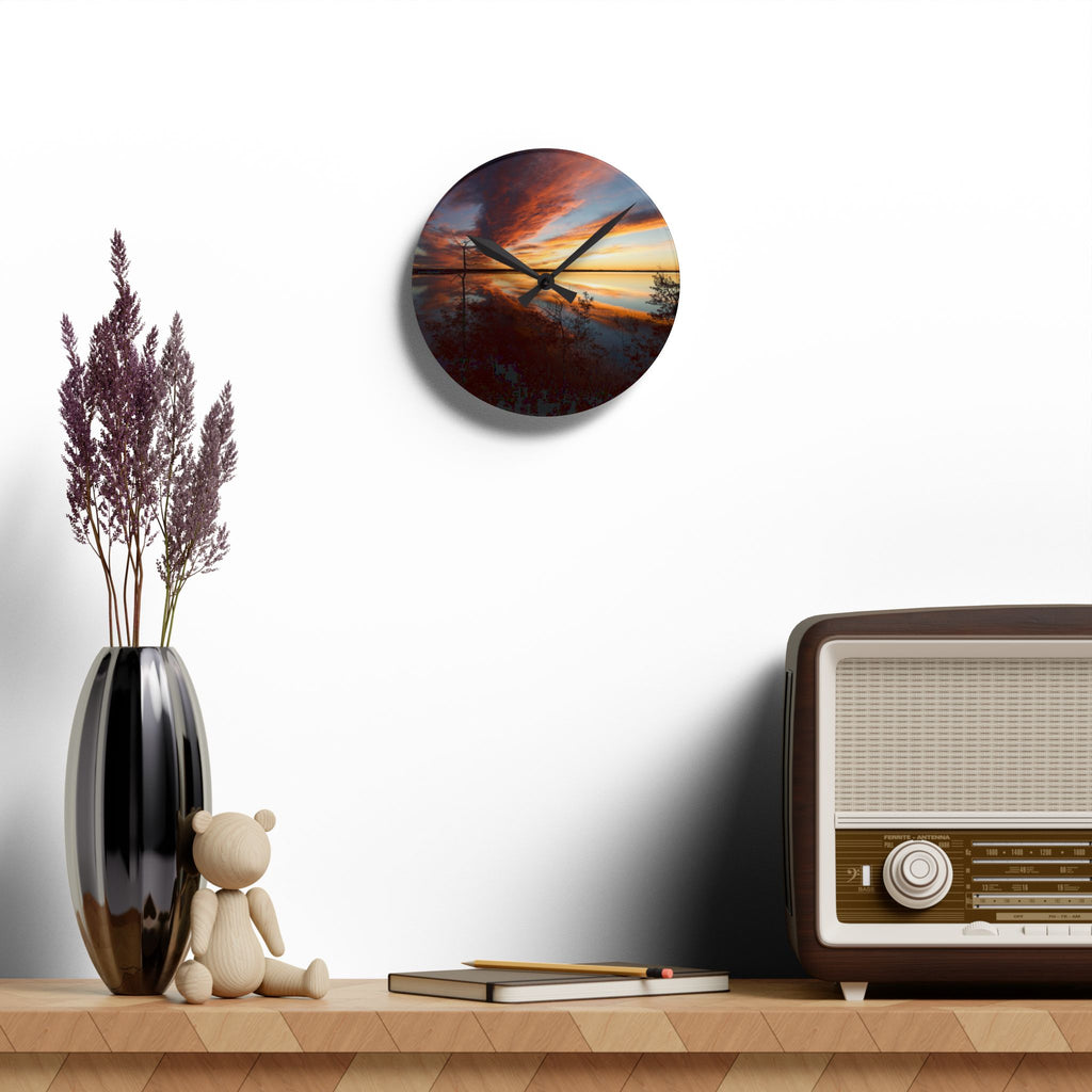 Sunset Lake Life Acrylic Wall Clock — Scenic Nature Wall Clock Decor