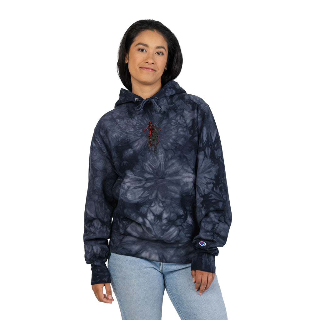 Tie-Dye Champion Hoodie — Black Marble Embroidered End of the trail Pullover