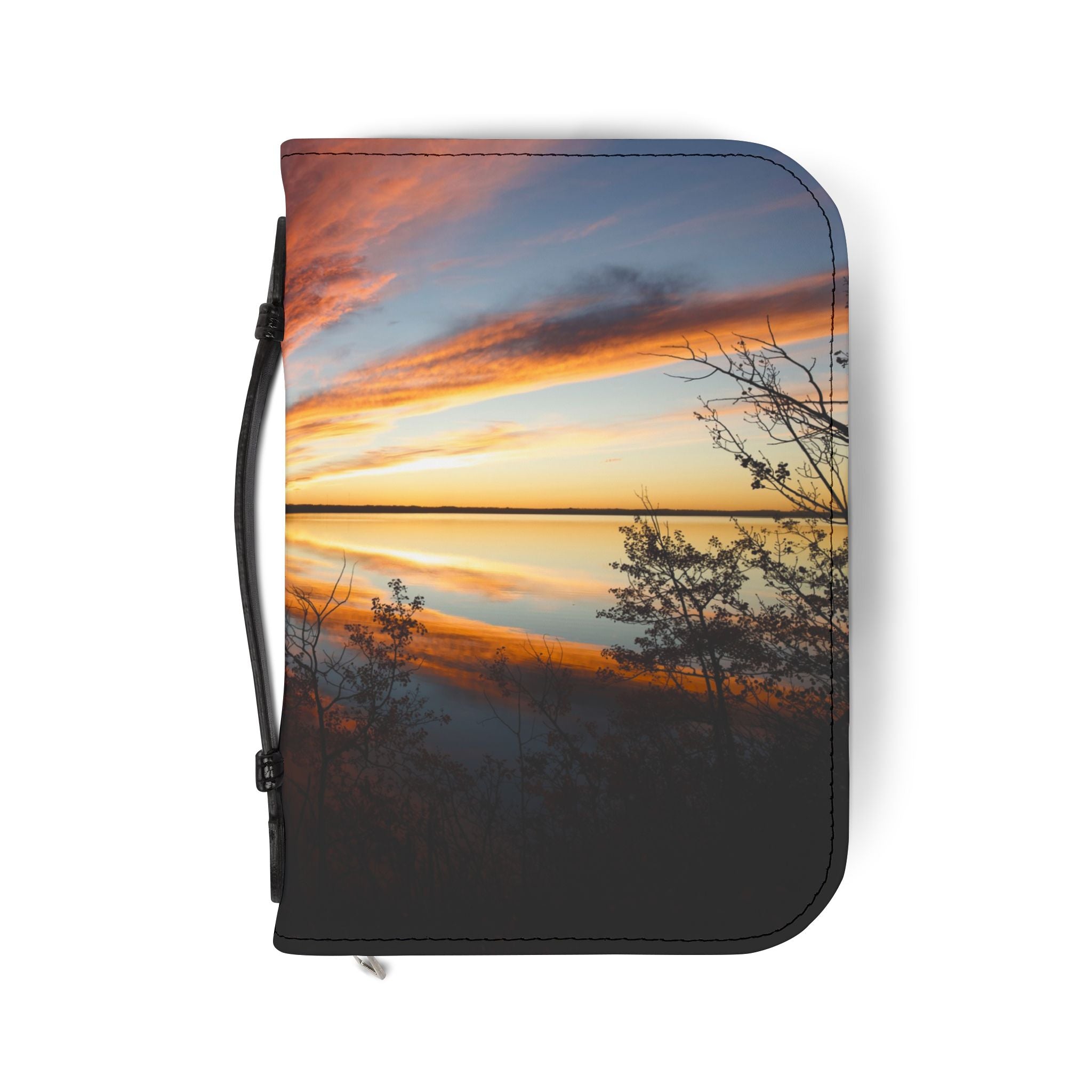 Bible Cover — Sunset Lake Zippered Bible Case (Reflective Sunrise Design)