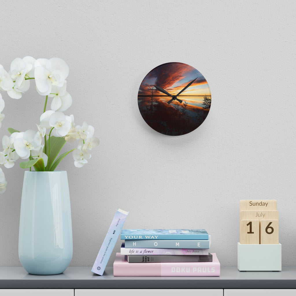 Sunset Lake Life Acrylic Wall Clock — Scenic Nature Wall Clock Decor