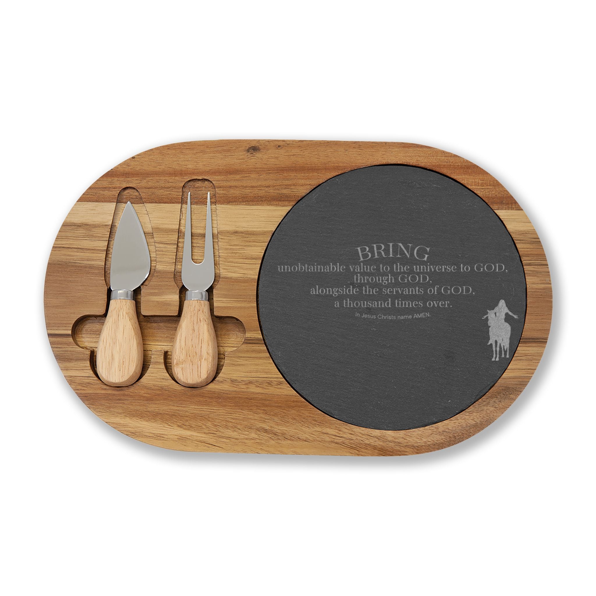 Engraved Guitar Charcuterie Board — Slate Cheese Platter with Knife Set