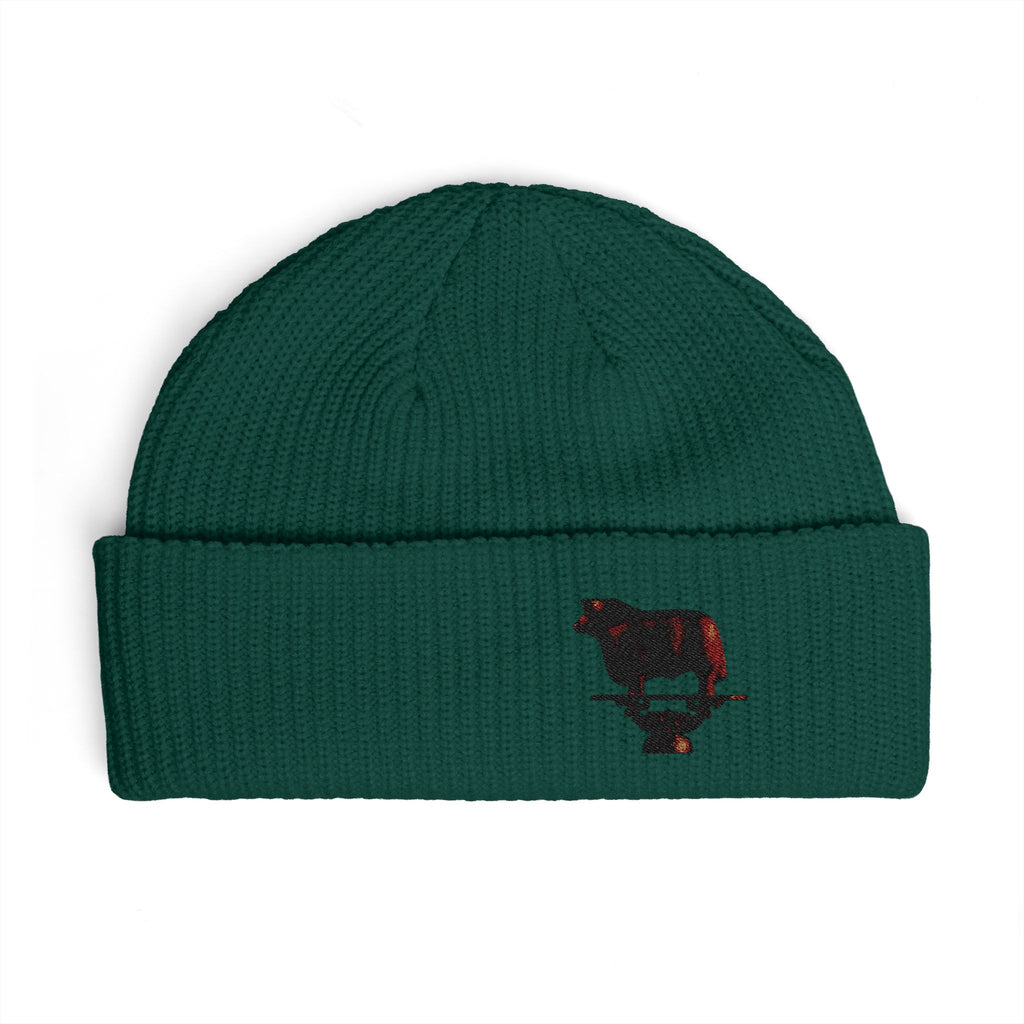 Embroidered Bull Cuff Beanie — Cozy Winter Hat with Rustic Bull Design