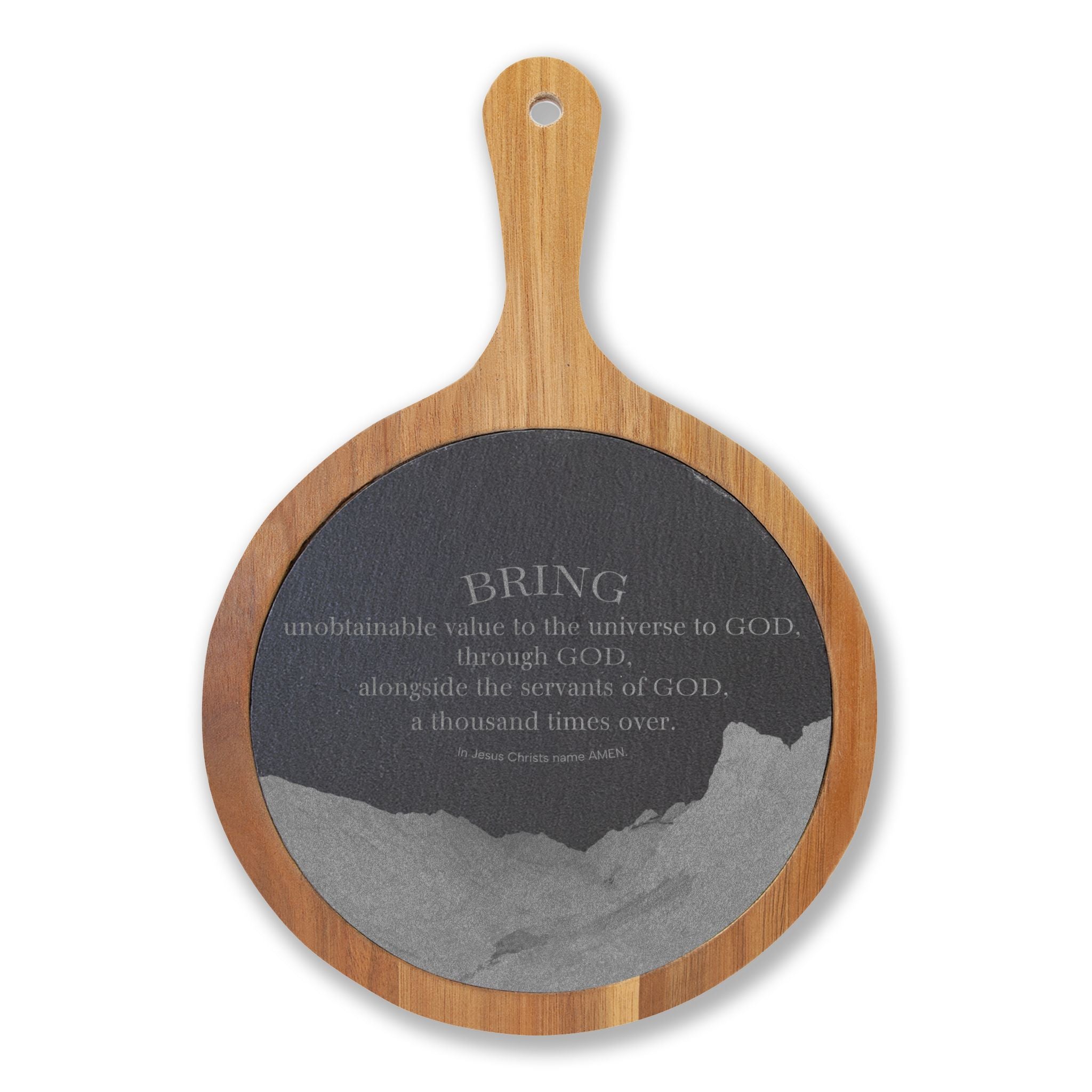 Engraved Slate & Bamboo Charcuterie Board with Cheese Knife Set — 'BRING' Inspirational Quote